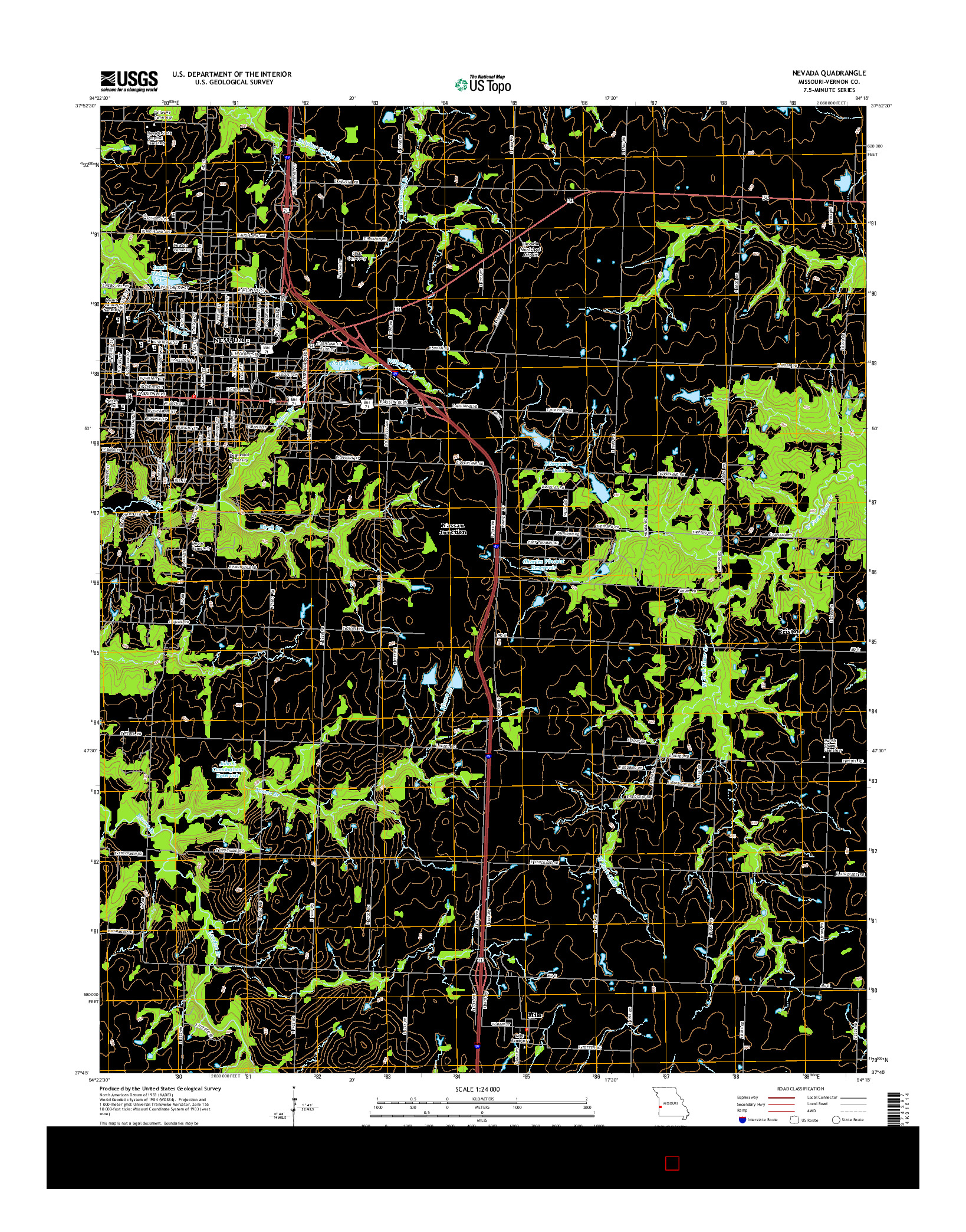 USGS US TOPO 7.5-MINUTE MAP FOR NEVADA, MO 2015