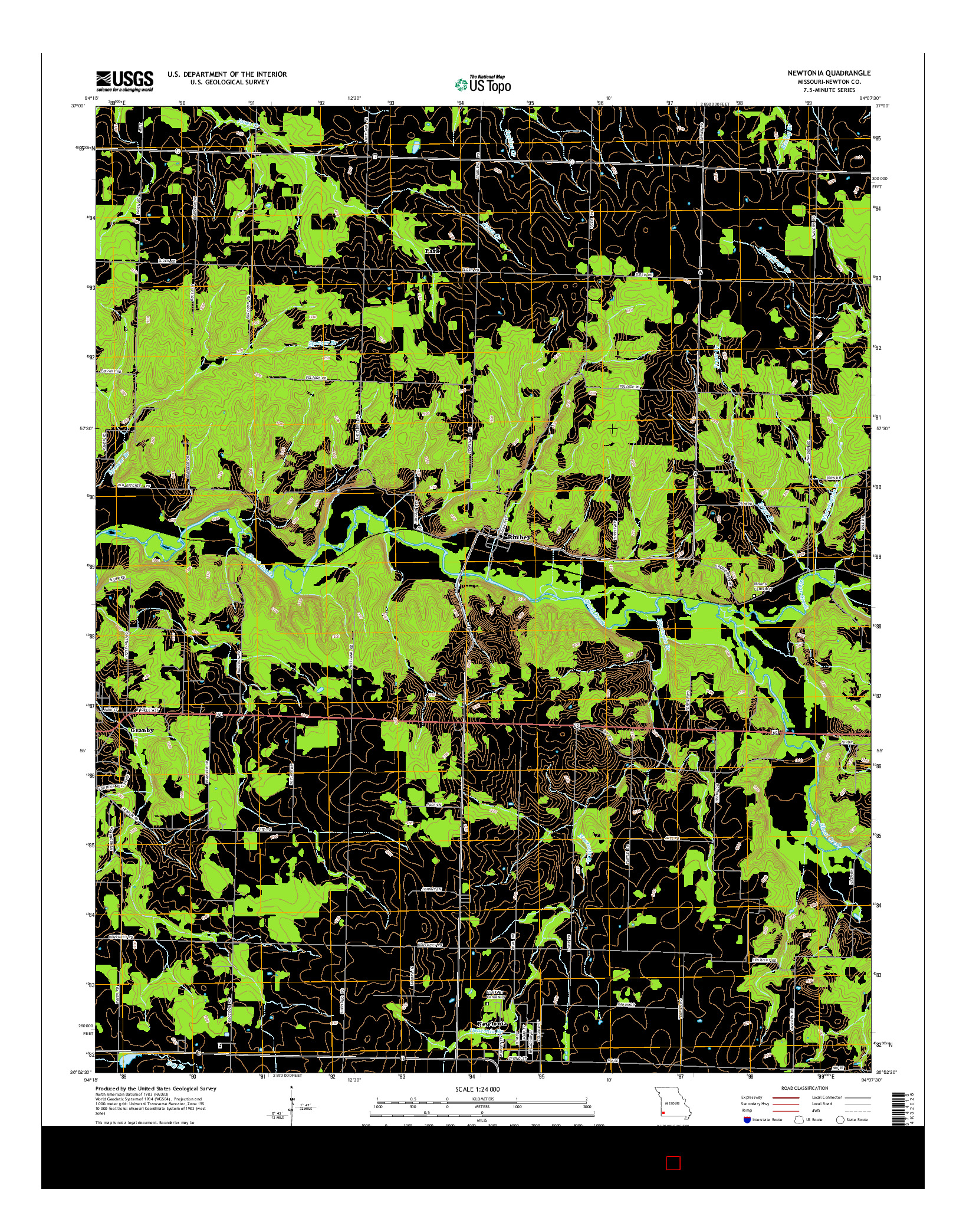 USGS US TOPO 7.5-MINUTE MAP FOR NEWTONIA, MO 2015