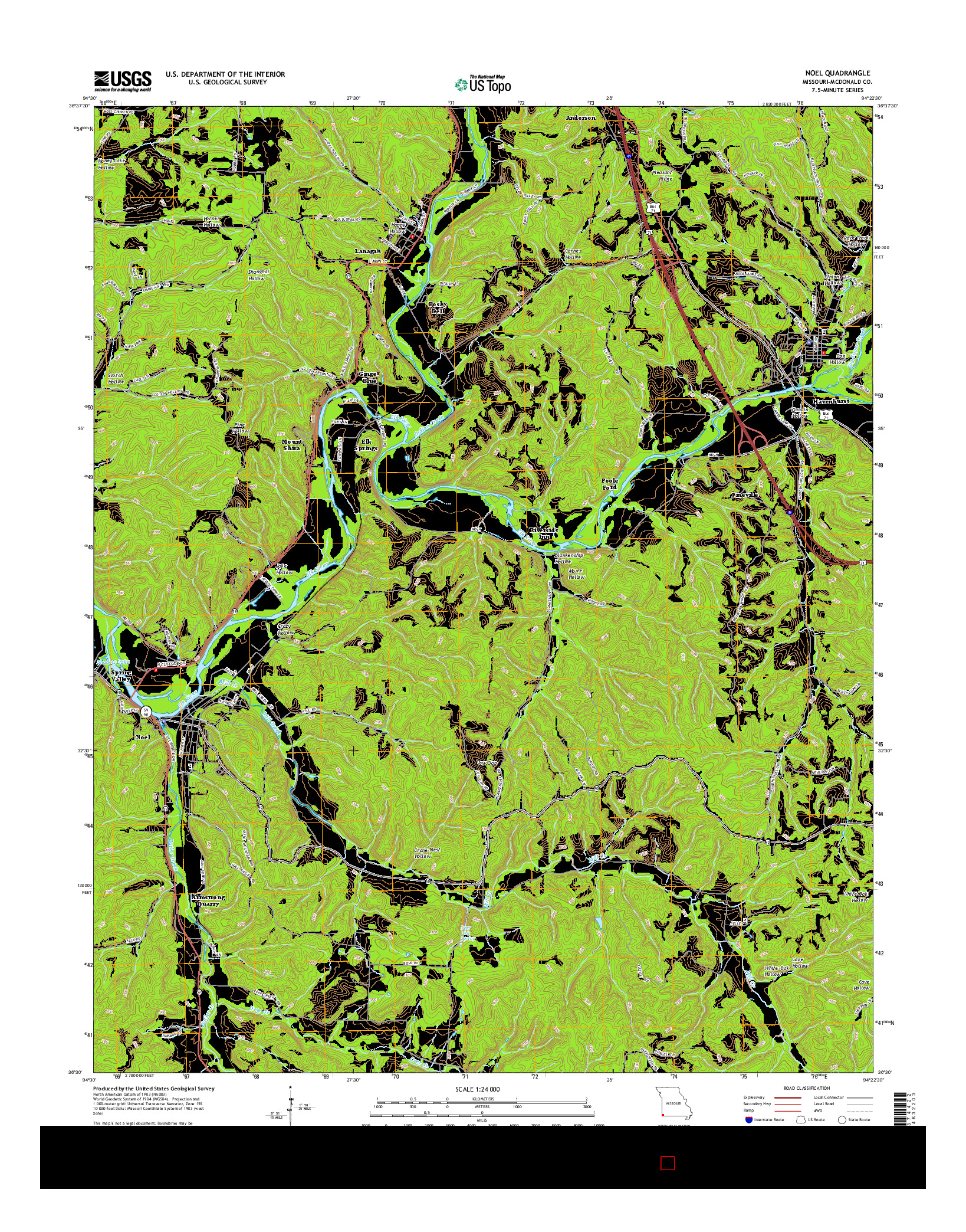 USGS US TOPO 7.5-MINUTE MAP FOR NOEL, MO 2015