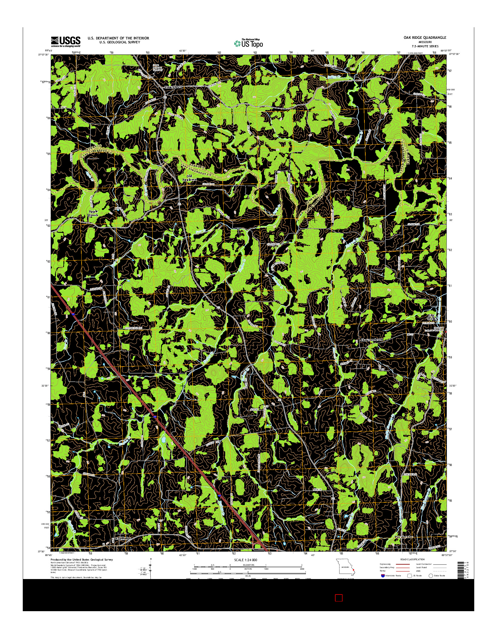 USGS US TOPO 7.5-MINUTE MAP FOR OAK RIDGE, MO 2015