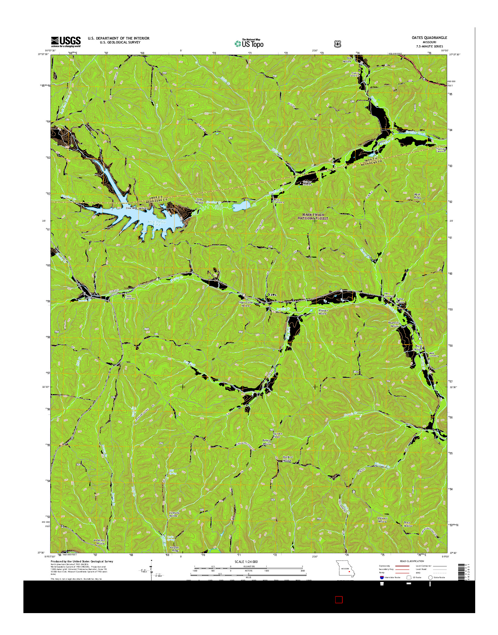 USGS US TOPO 7.5-MINUTE MAP FOR OATES, MO 2015