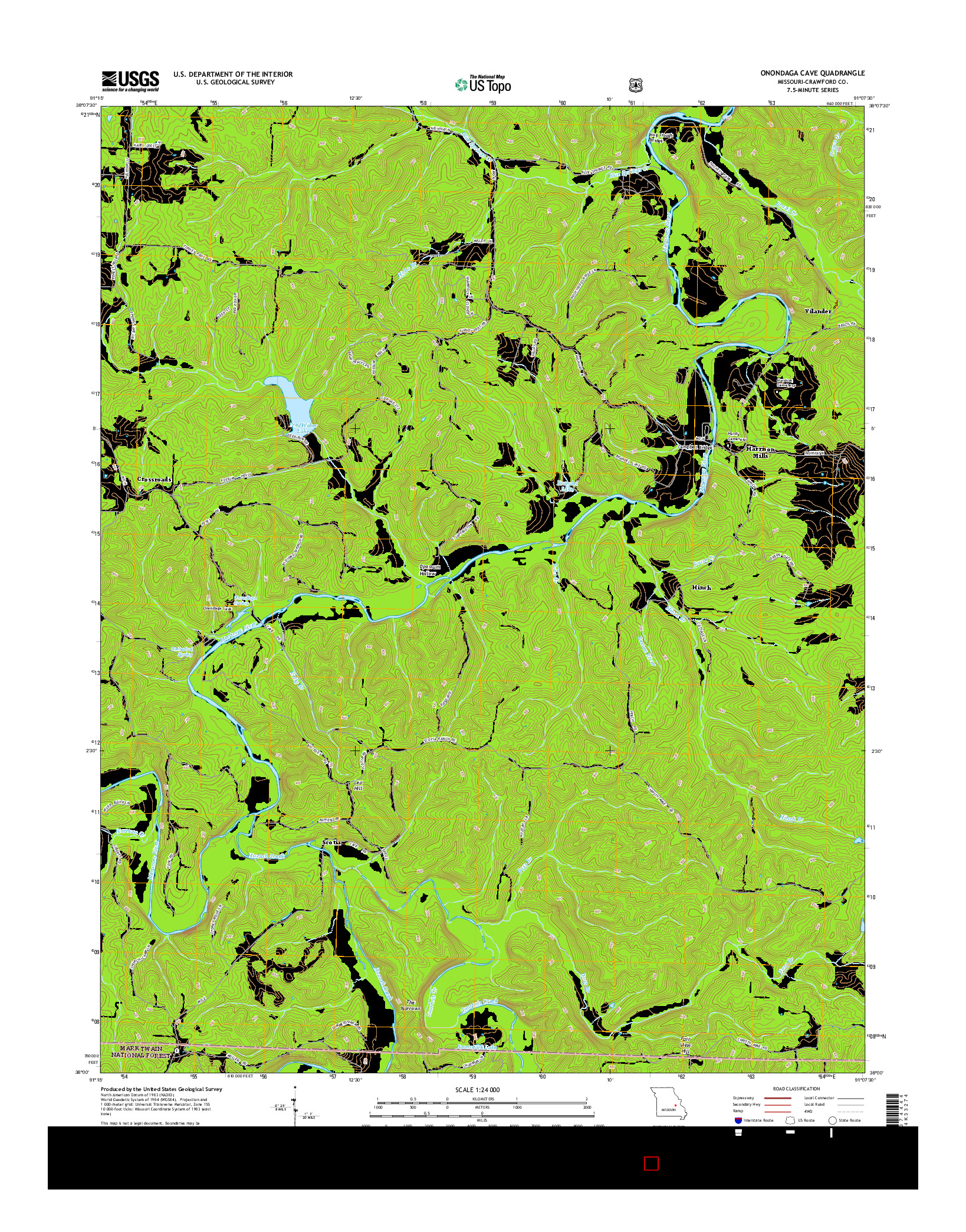 USGS US TOPO 7.5-MINUTE MAP FOR ONONDAGA CAVE, MO 2015