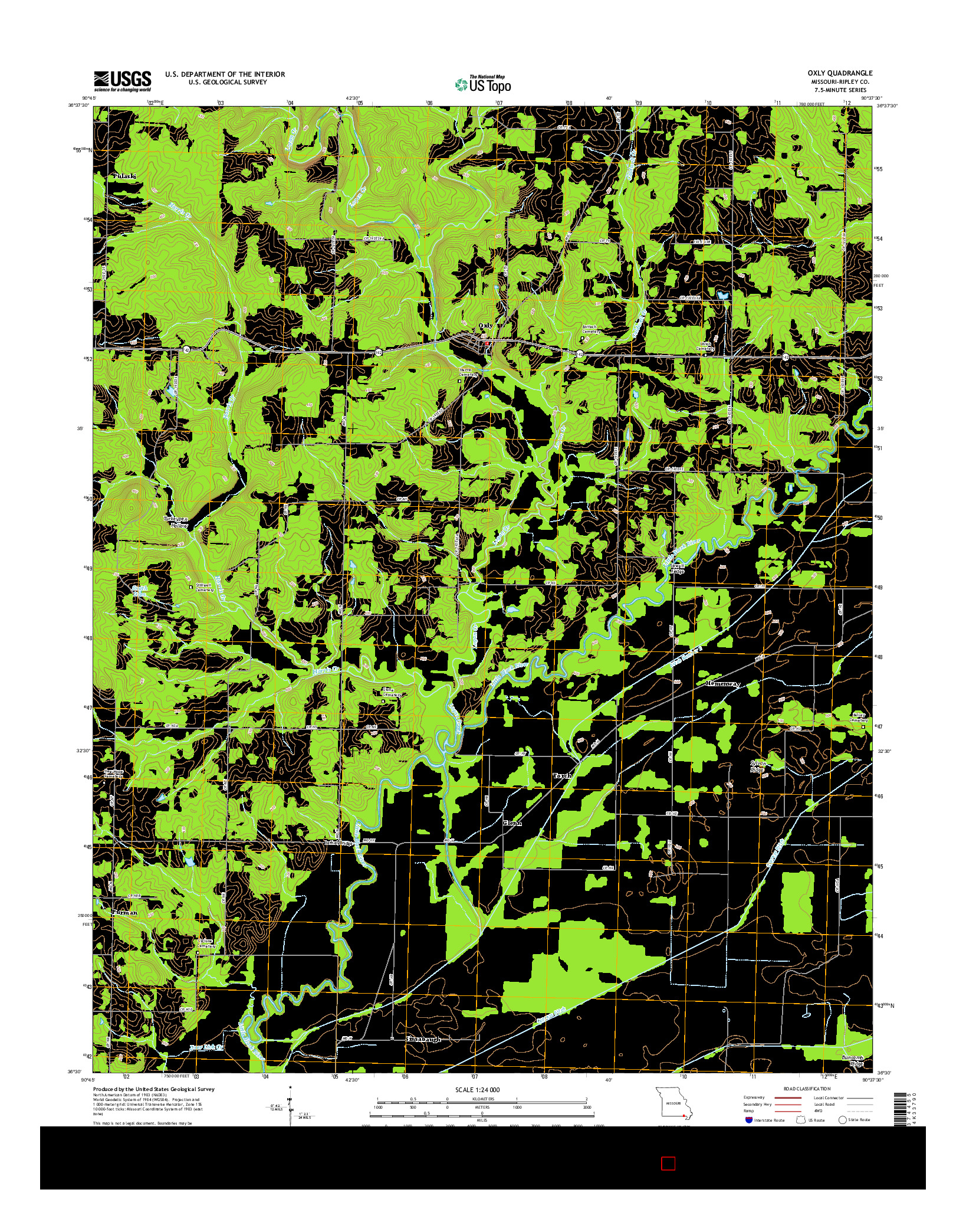 USGS US TOPO 7.5-MINUTE MAP FOR OXLY, MO 2015