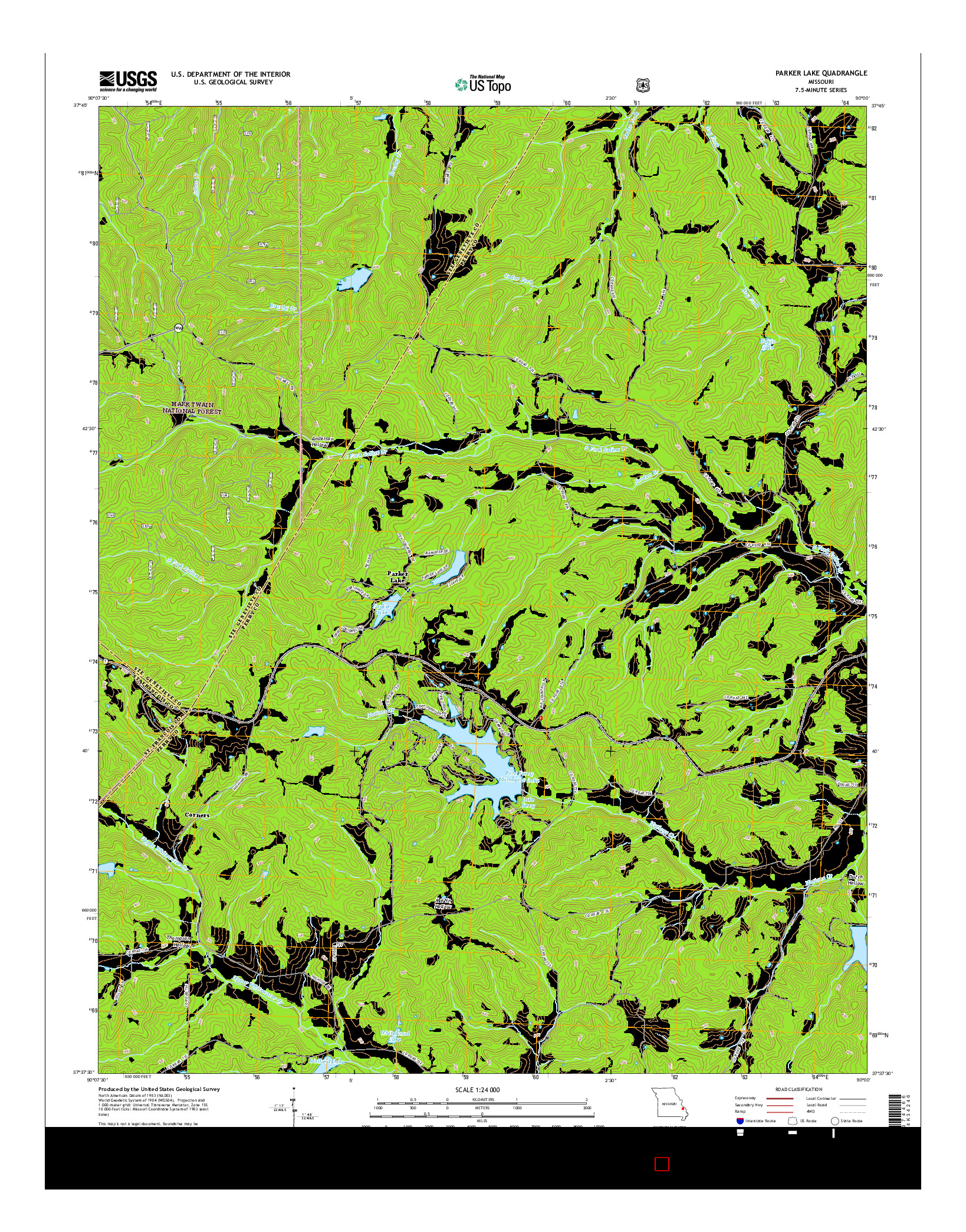 USGS US TOPO 7.5-MINUTE MAP FOR PARKER LAKE, MO 2015