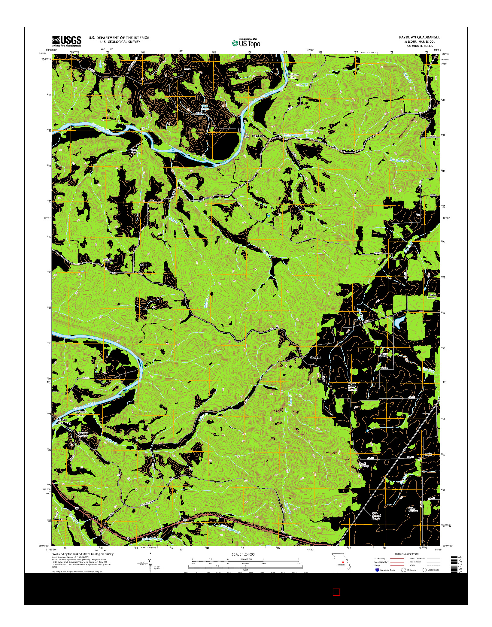 USGS US TOPO 7.5-MINUTE MAP FOR PAYDOWN, MO 2015