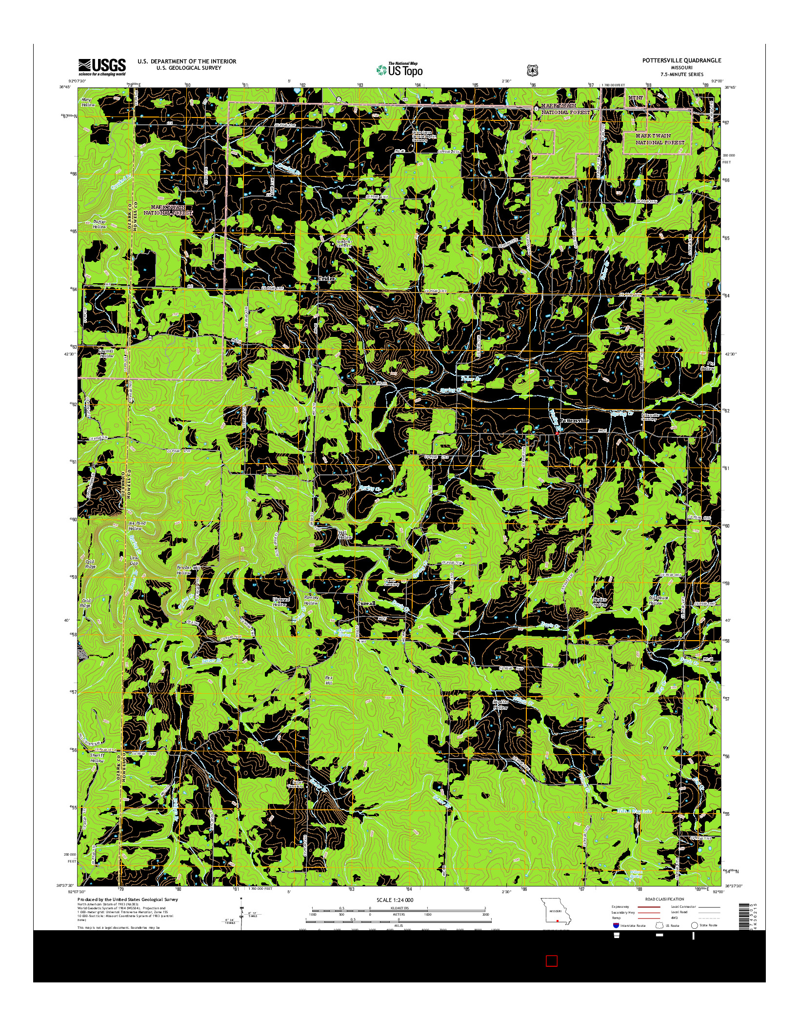 USGS US TOPO 7.5-MINUTE MAP FOR POTTERSVILLE, MO 2015