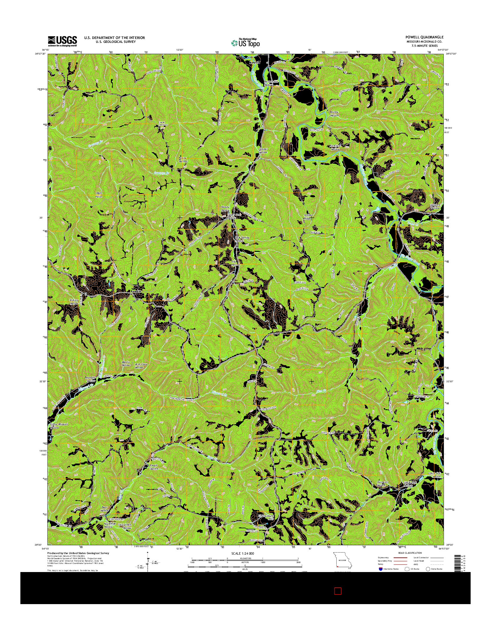 USGS US TOPO 7.5-MINUTE MAP FOR POWELL, MO 2015