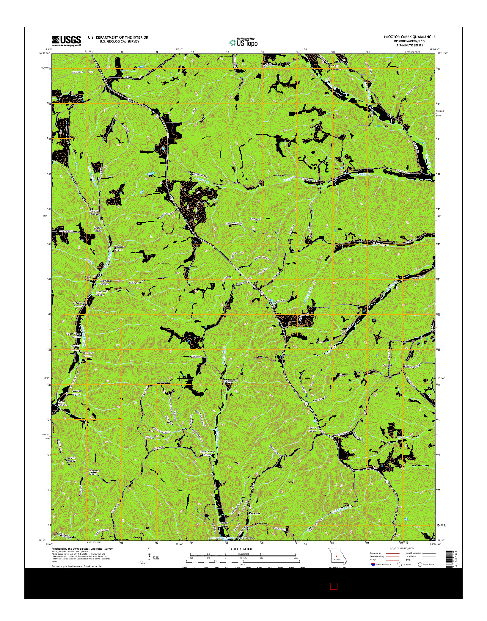 USGS US TOPO 7.5-MINUTE MAP FOR PROCTOR CREEK, MO 2015