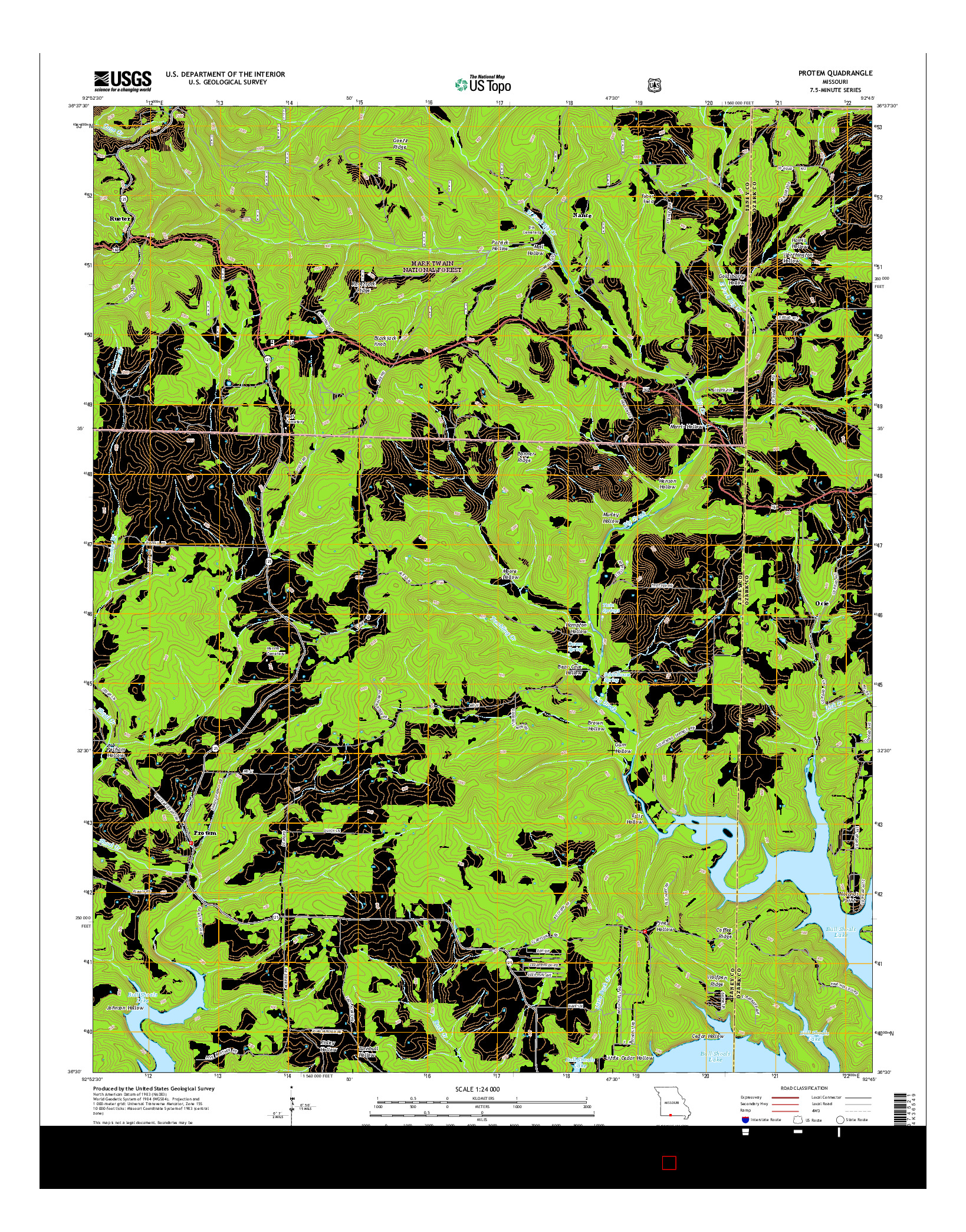 USGS US TOPO 7.5-MINUTE MAP FOR PROTEM, MO 2015