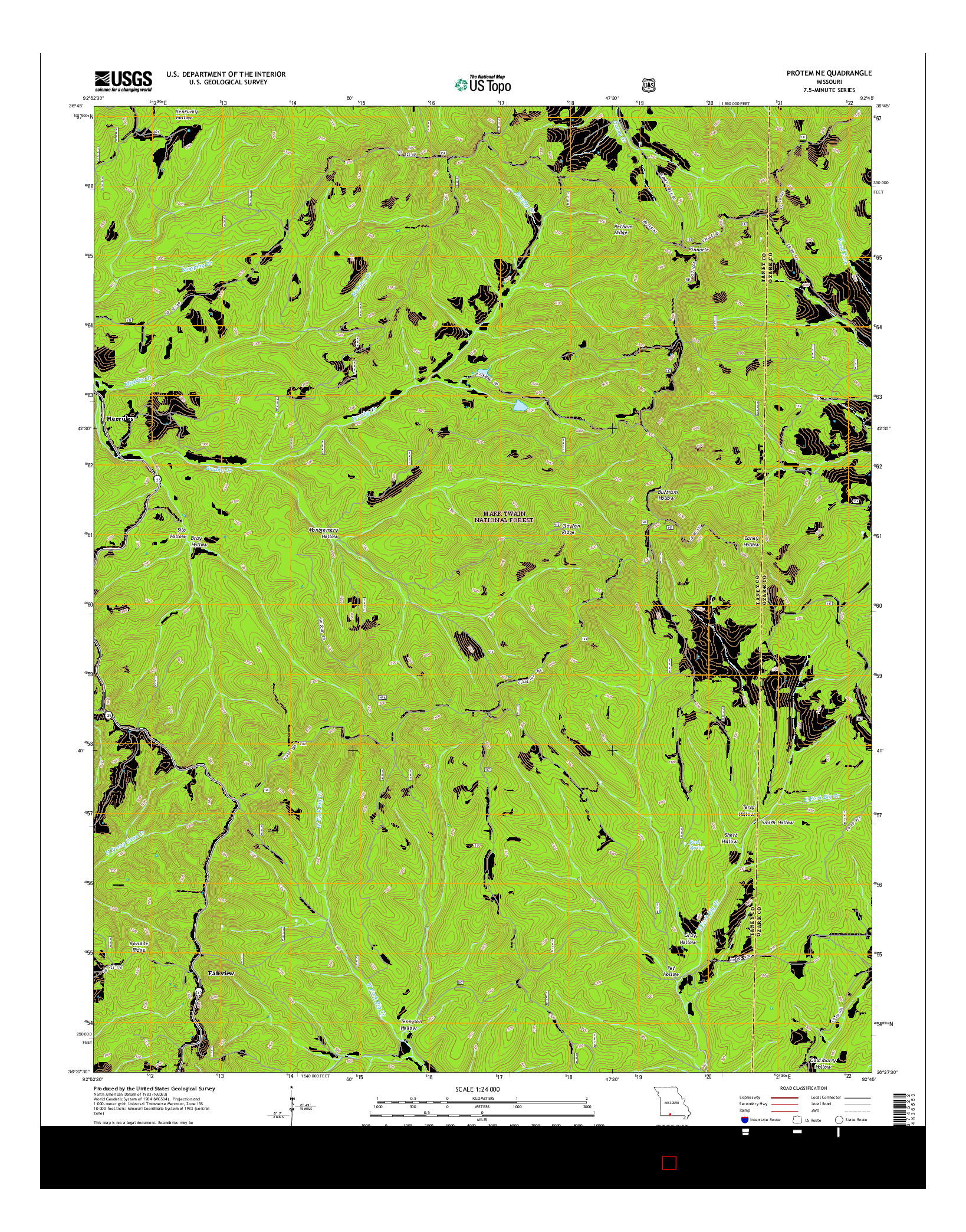 USGS US TOPO 7.5-MINUTE MAP FOR PROTEM NE, MO 2015