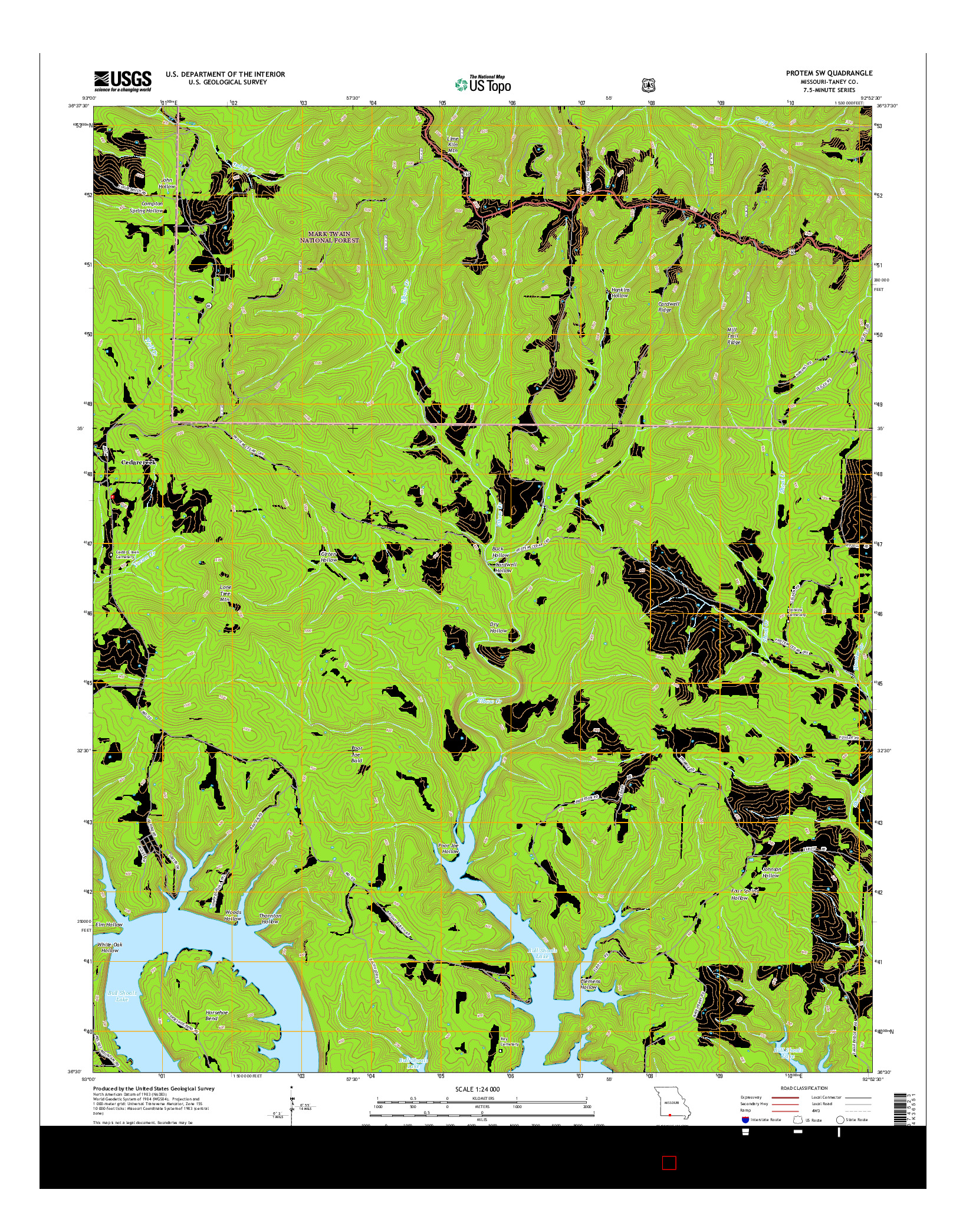 USGS US TOPO 7.5-MINUTE MAP FOR PROTEM SW, MO 2015