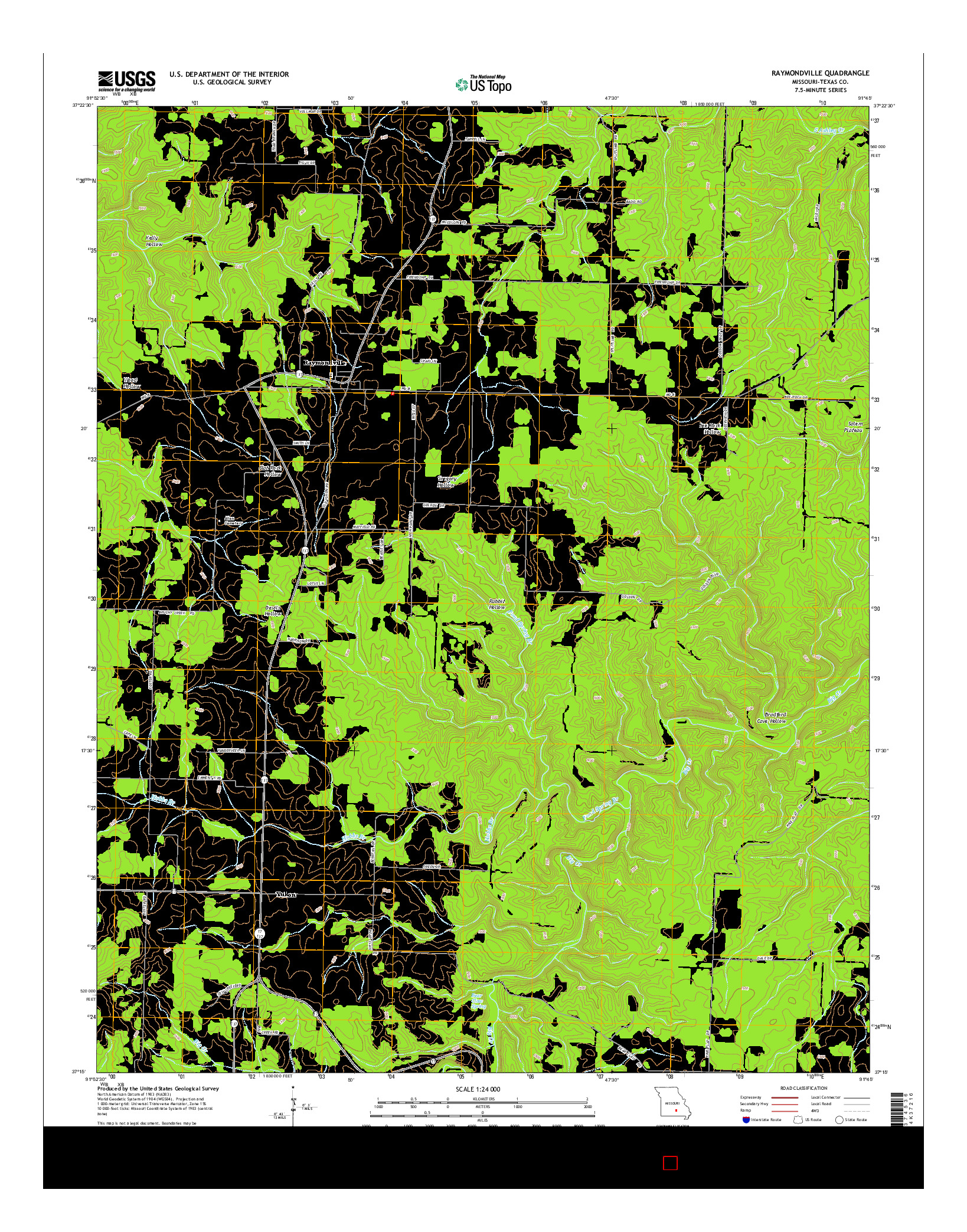 USGS US TOPO 7.5-MINUTE MAP FOR RAYMONDVILLE, MO 2015