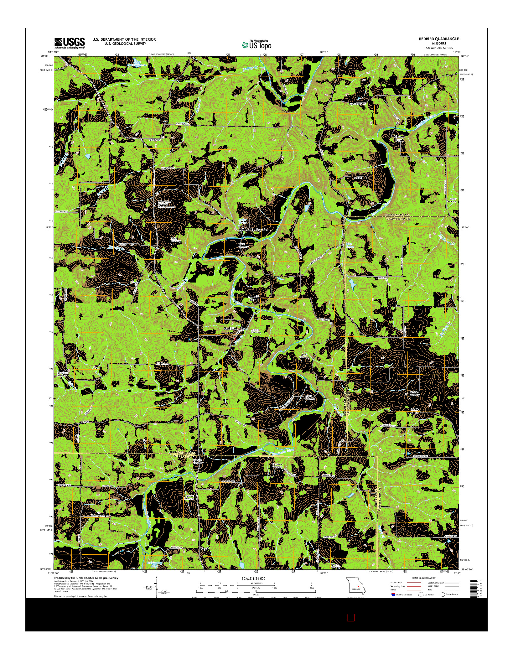 USGS US TOPO 7.5-MINUTE MAP FOR REDBIRD, MO 2015