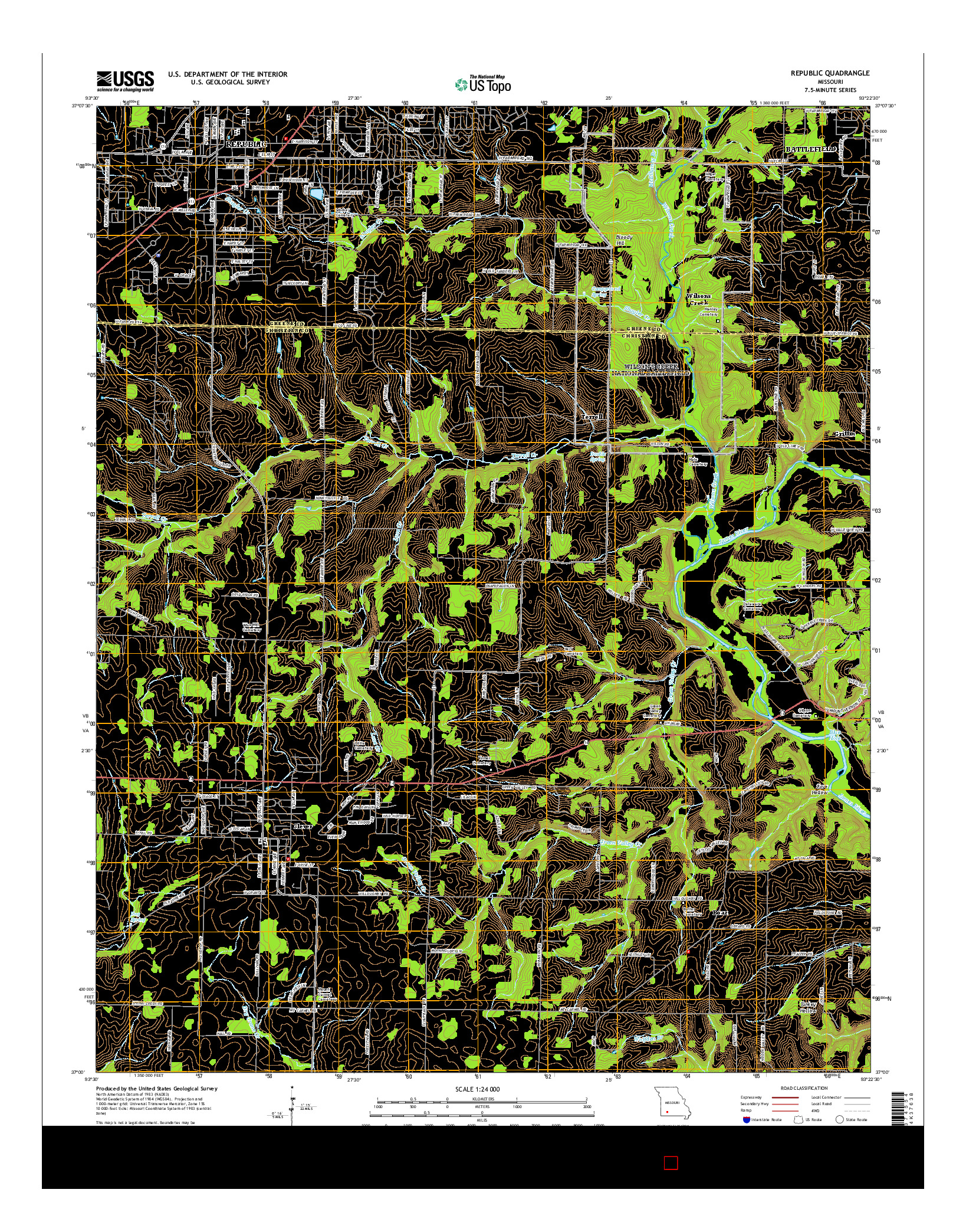 USGS US TOPO 7.5-MINUTE MAP FOR REPUBLIC, MO 2015