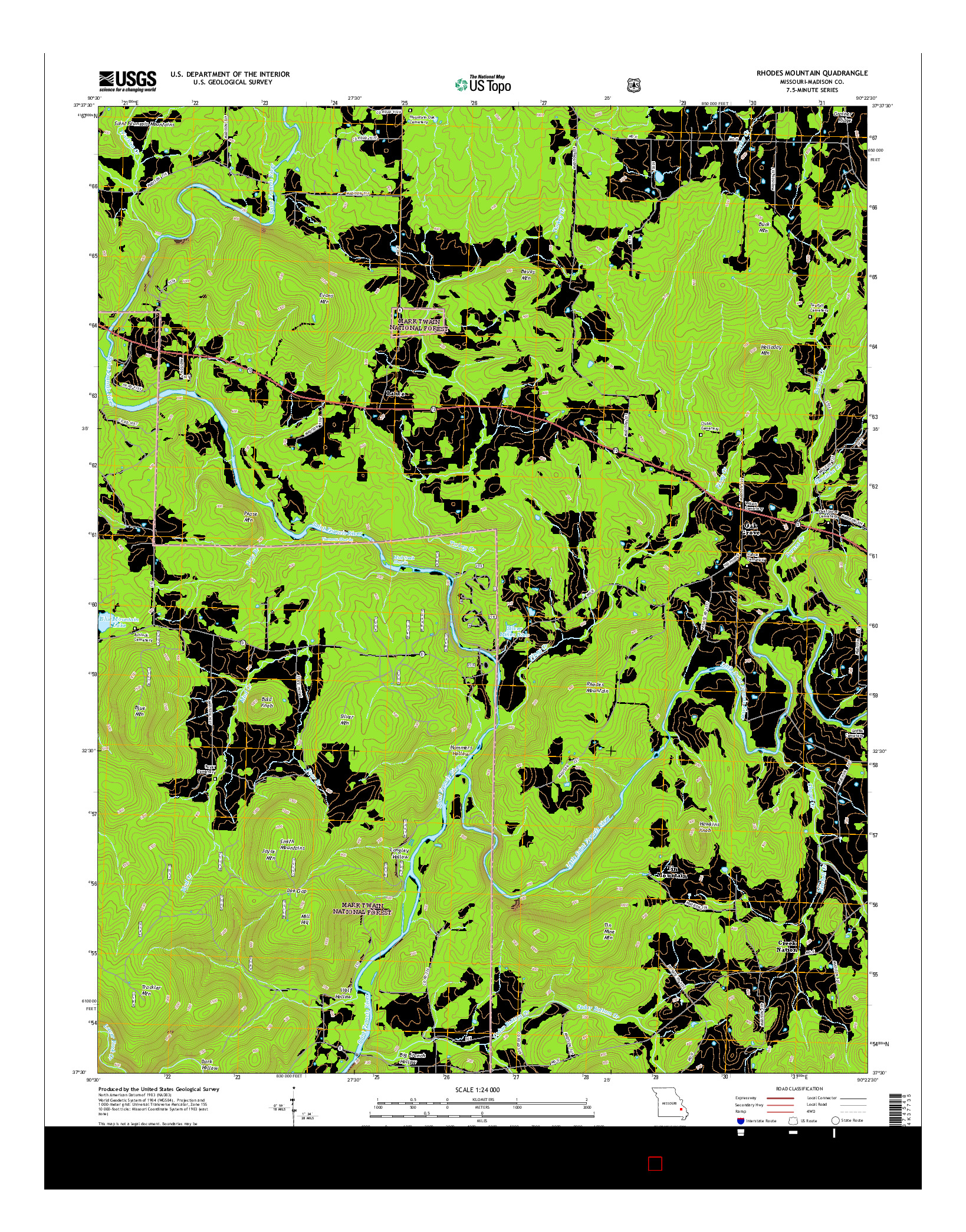 USGS US TOPO 7.5-MINUTE MAP FOR RHODES MOUNTAIN, MO 2015