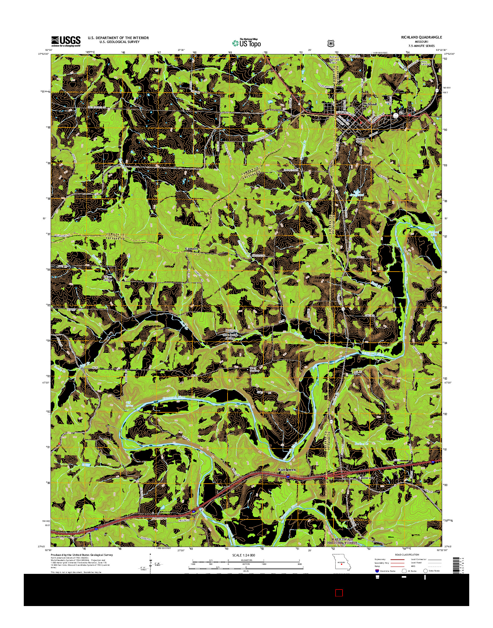 USGS US TOPO 7.5-MINUTE MAP FOR RICHLAND, MO 2015