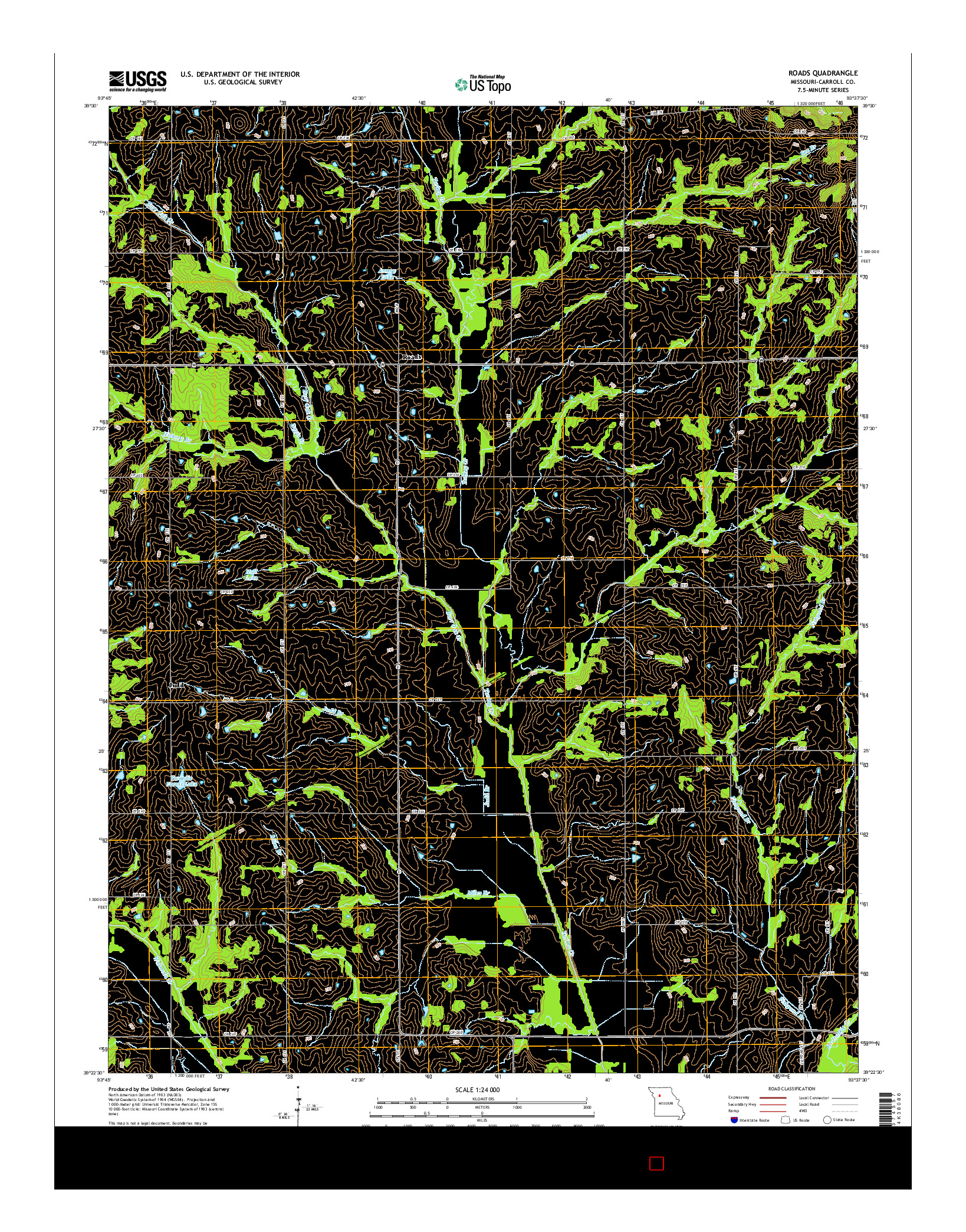 USGS US TOPO 7.5-MINUTE MAP FOR ROADS, MO 2015