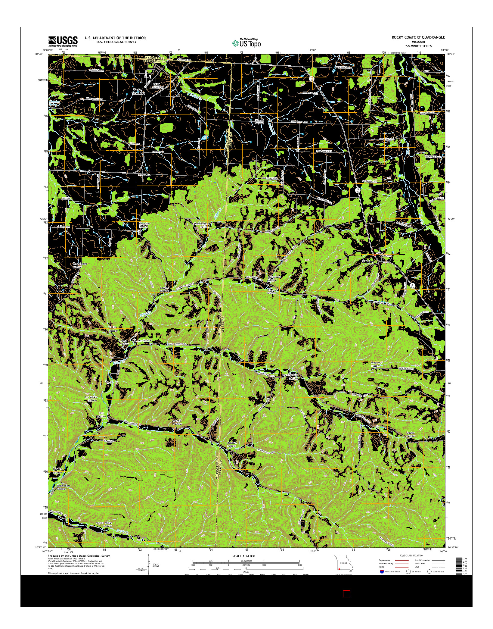 USGS US TOPO 7.5-MINUTE MAP FOR ROCKY COMFORT, MO 2015