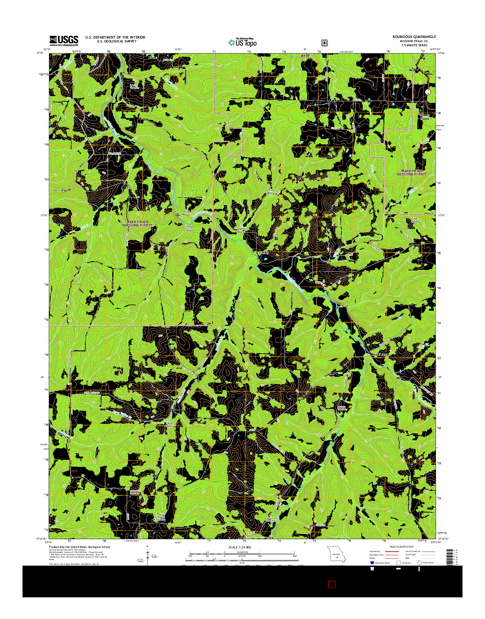 USGS US TOPO 7.5-MINUTE MAP FOR ROUBIDOUX, MO 2015