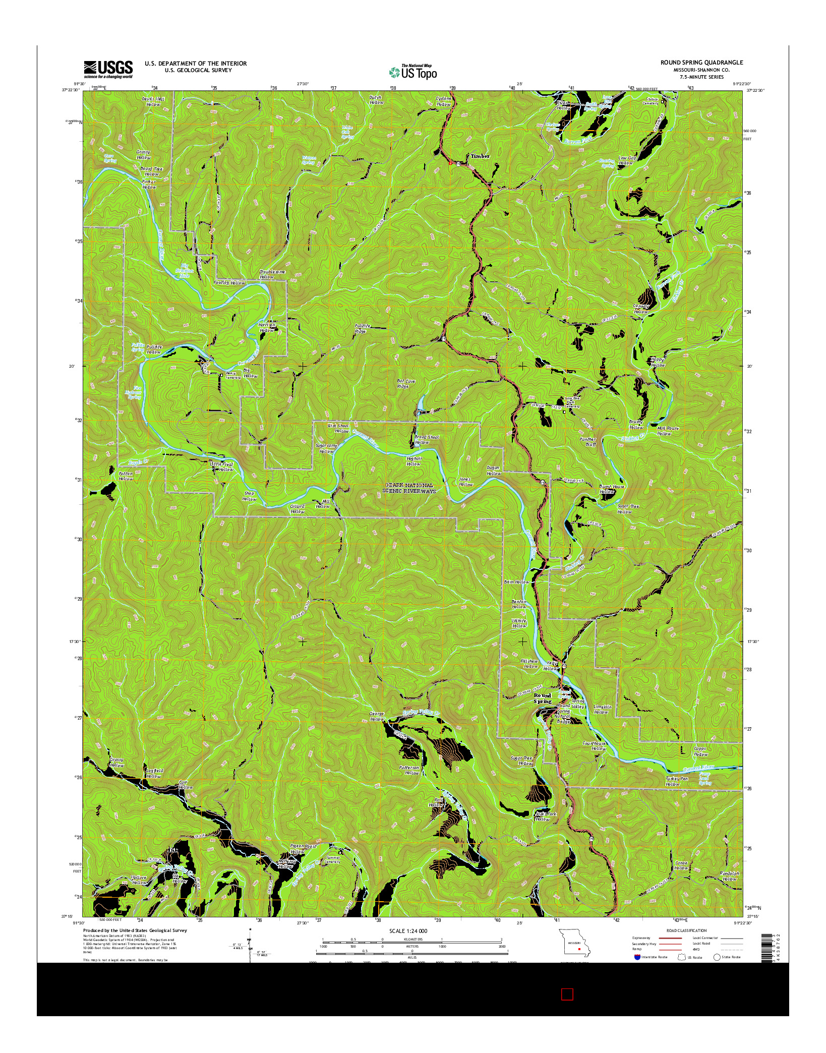USGS US TOPO 7.5-MINUTE MAP FOR ROUND SPRING, MO 2015