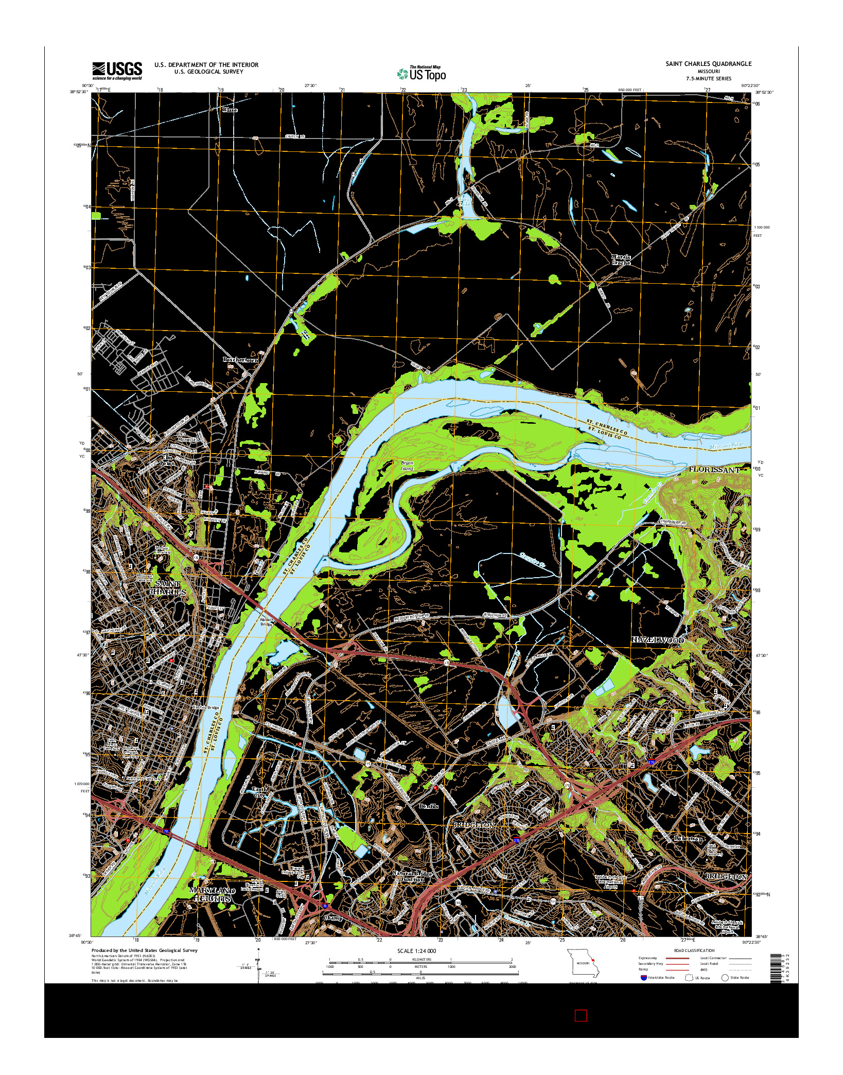 USGS US TOPO 7.5-MINUTE MAP FOR SAINT CHARLES, MO 2015