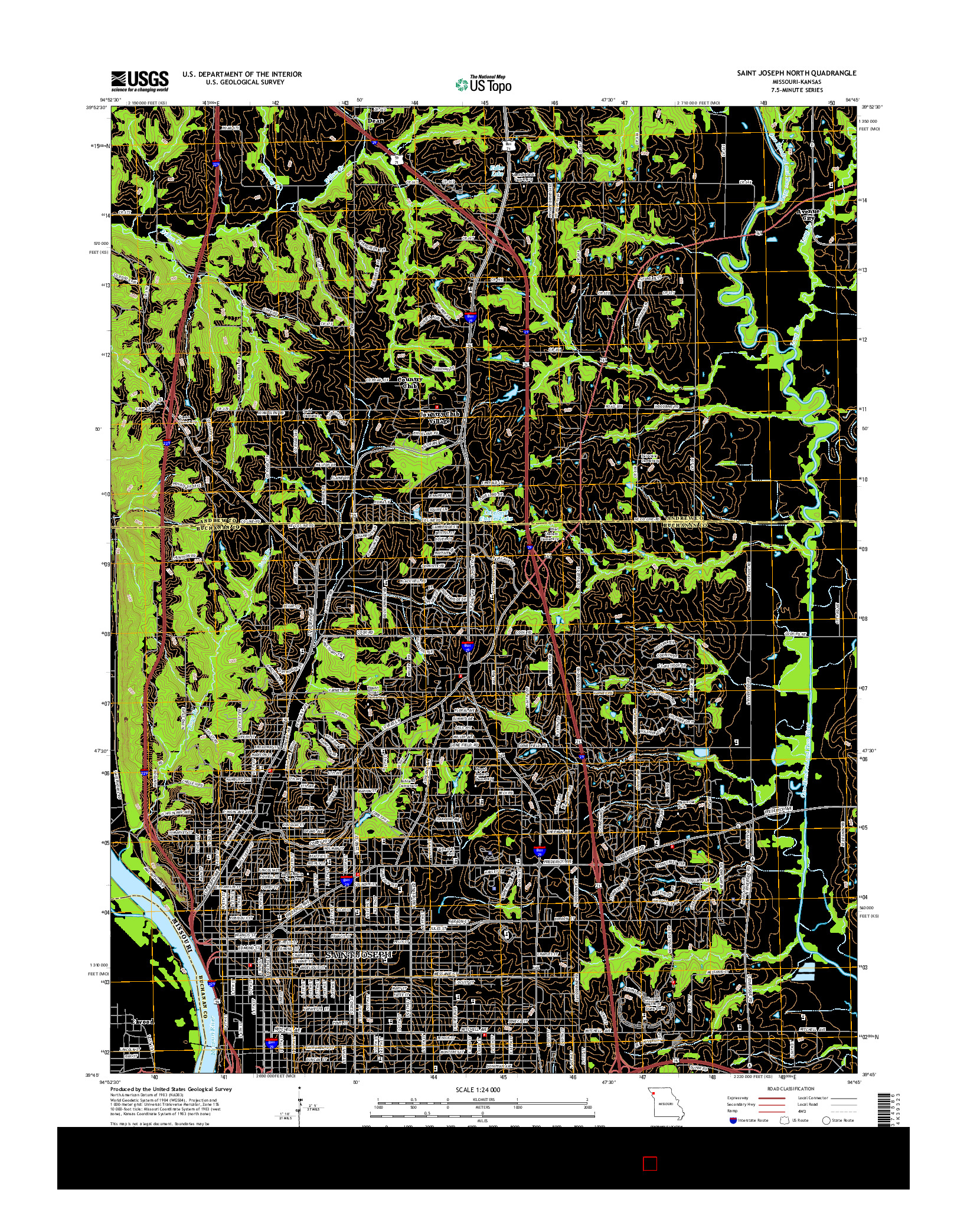 USGS US TOPO 7.5-MINUTE MAP FOR SAINT JOSEPH NORTH, MO-KS 2015