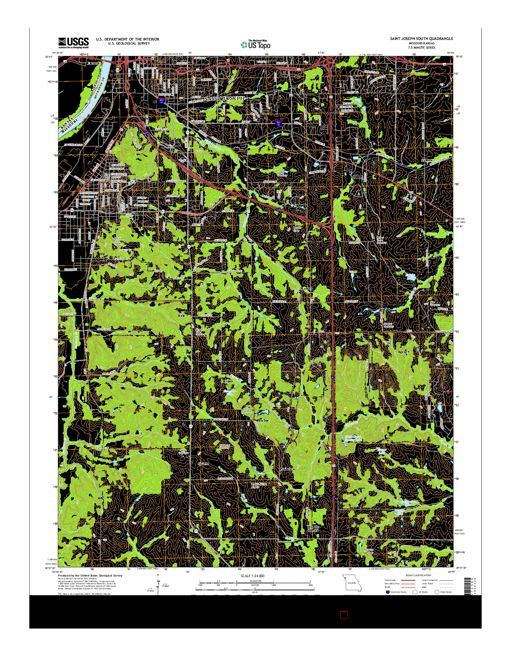 USGS US TOPO 7.5-MINUTE MAP FOR SAINT JOSEPH SOUTH, MO-KS 2015