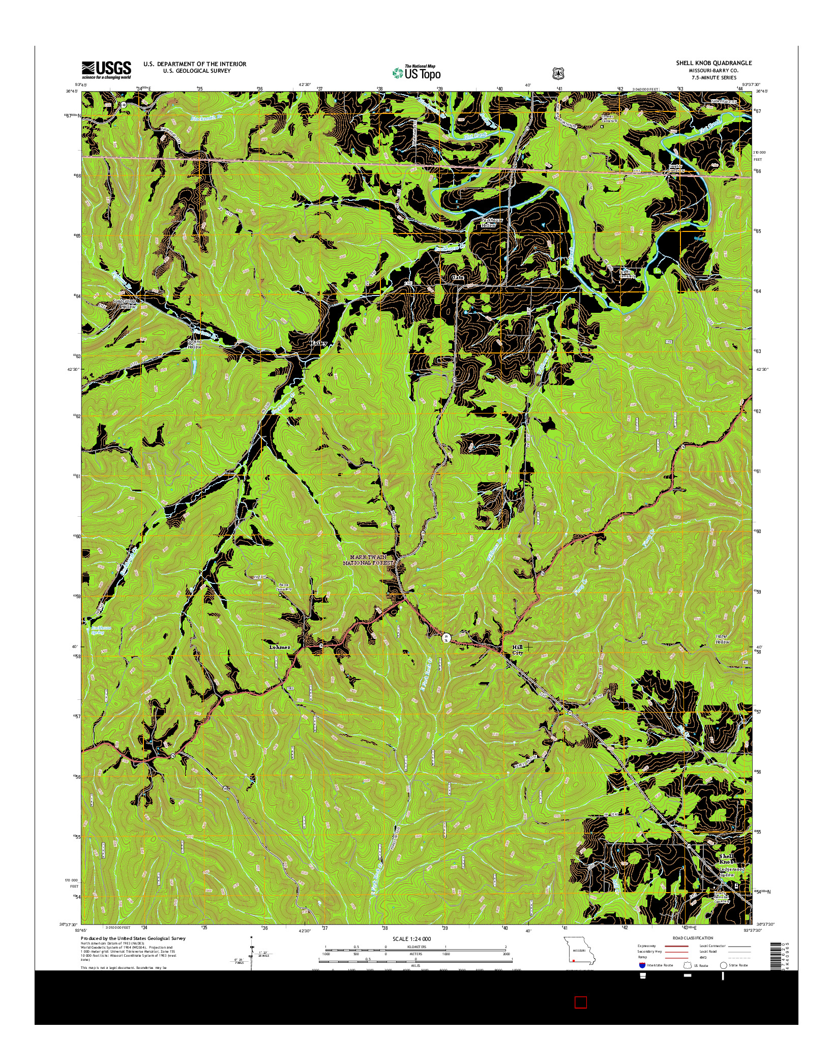 USGS US TOPO 7.5-MINUTE MAP FOR SHELL KNOB, MO 2015
