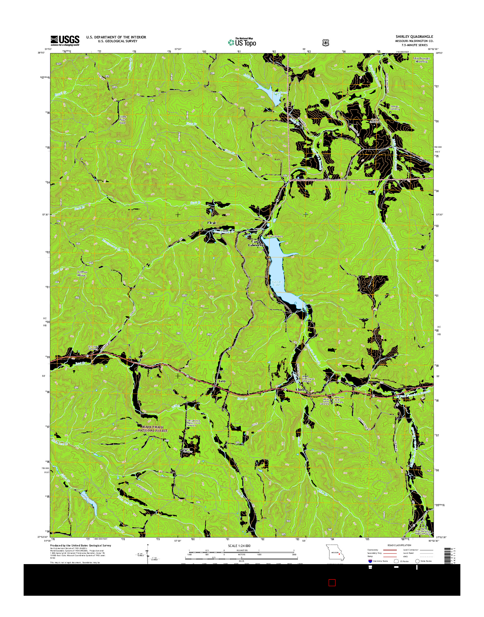 USGS US TOPO 7.5-MINUTE MAP FOR SHIRLEY, MO 2015