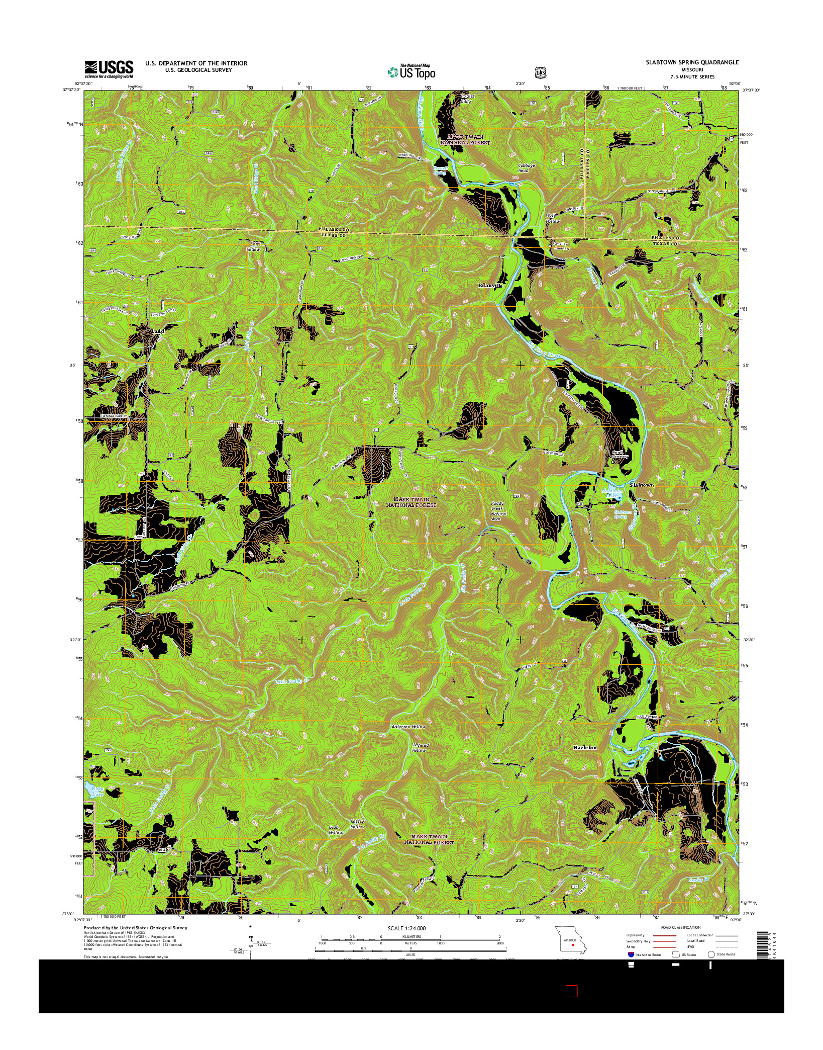 USGS US TOPO 7.5-MINUTE MAP FOR SLABTOWN SPRING, MO 2015
