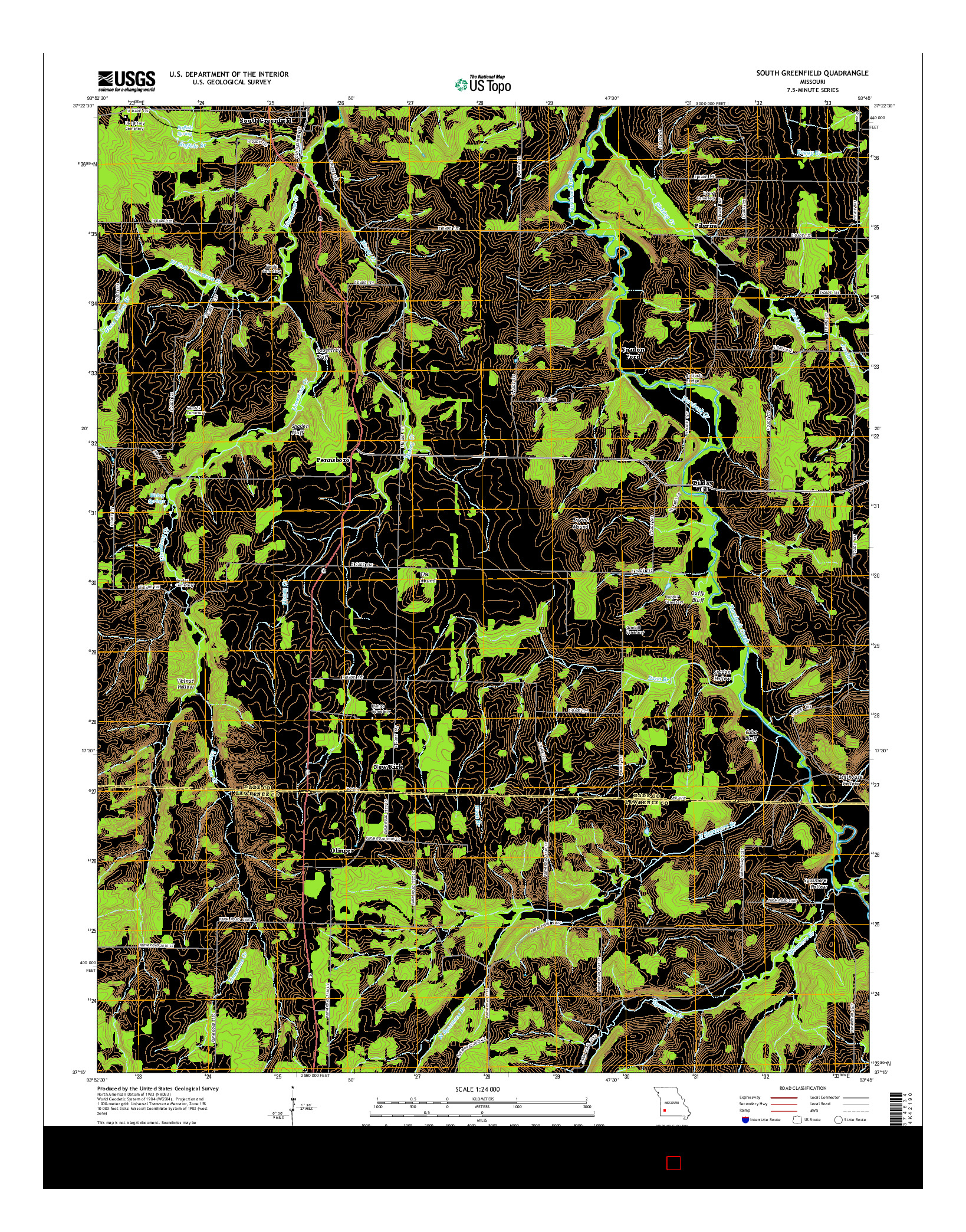 USGS US TOPO 7.5-MINUTE MAP FOR SOUTH GREENFIELD, MO 2015