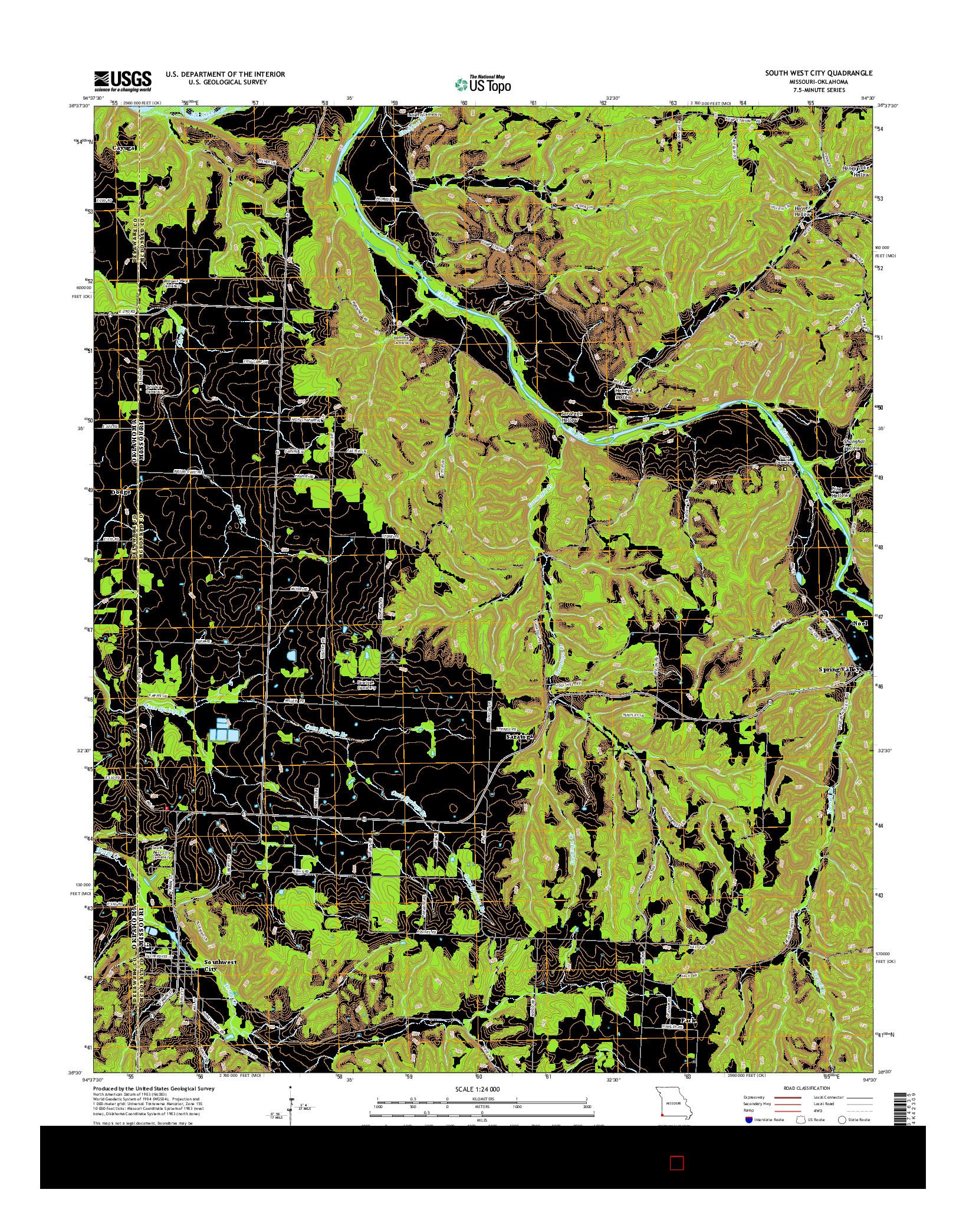 USGS US TOPO 7.5-MINUTE MAP FOR SOUTH WEST CITY, MO-OK 2015