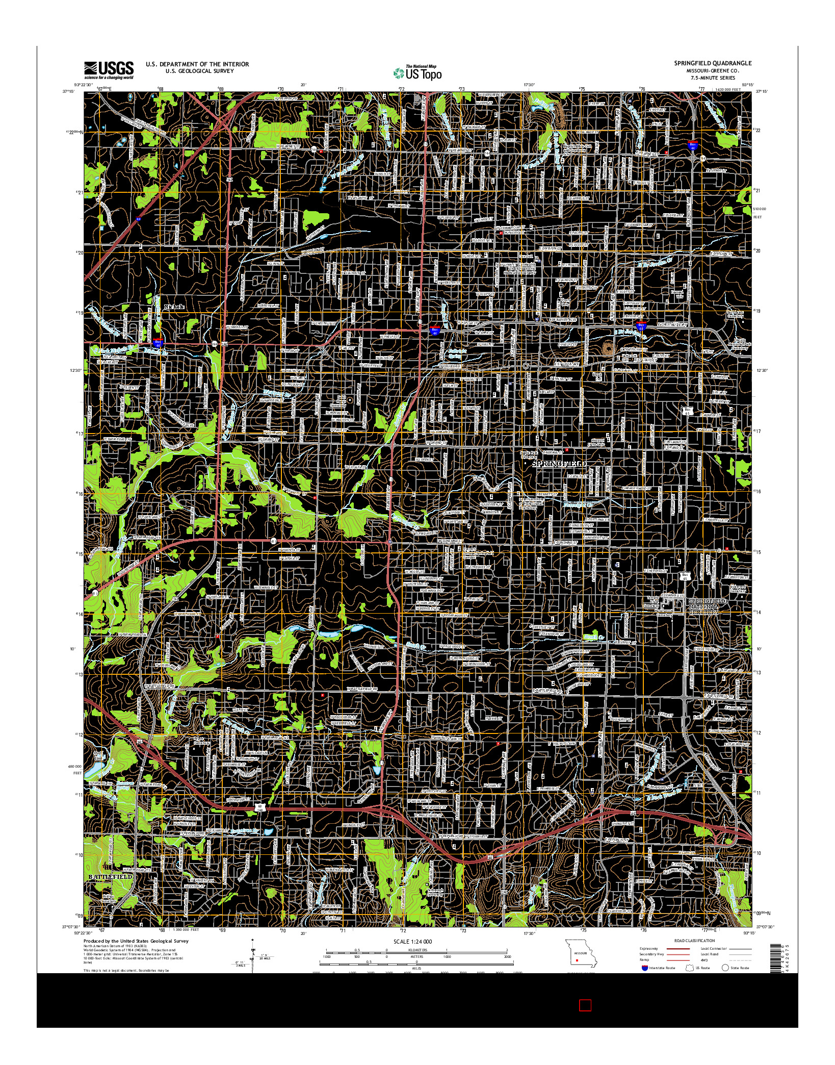 USGS US TOPO 7.5-MINUTE MAP FOR SPRINGFIELD, MO 2015