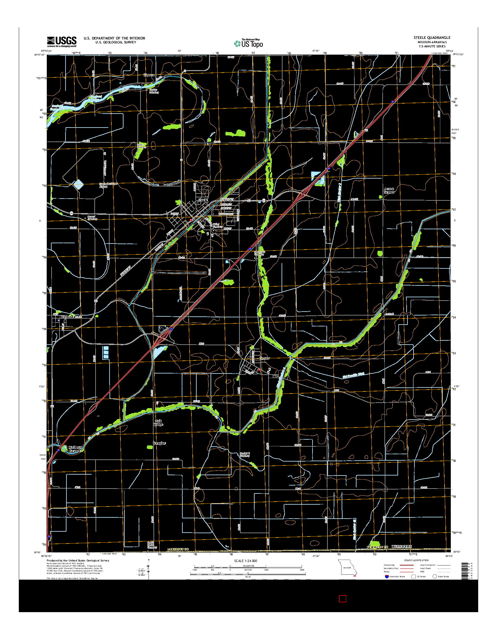 USGS US TOPO 7.5-MINUTE MAP FOR STEELE, MO-AR 2015