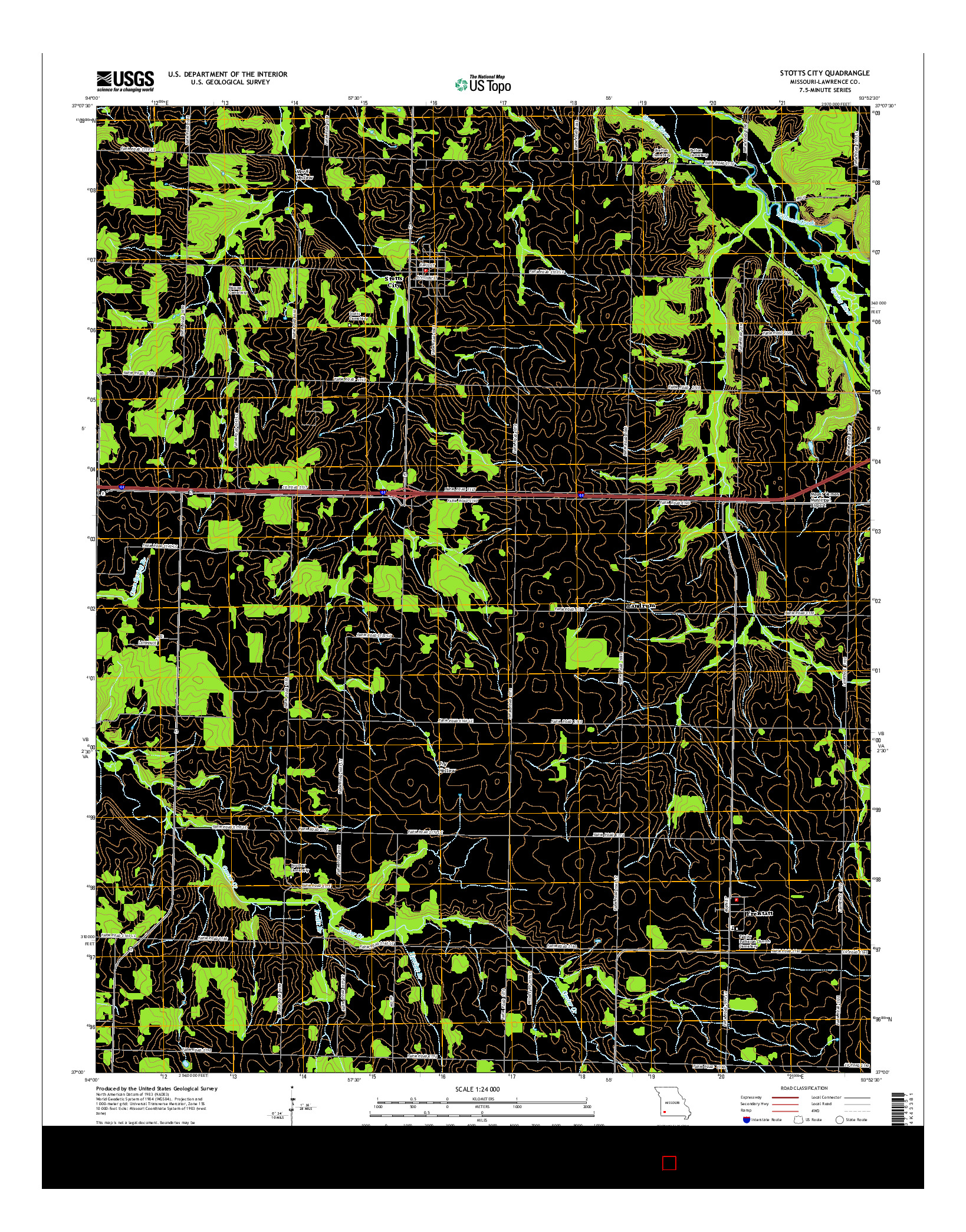 USGS US TOPO 7.5-MINUTE MAP FOR STOTTS CITY, MO 2015
