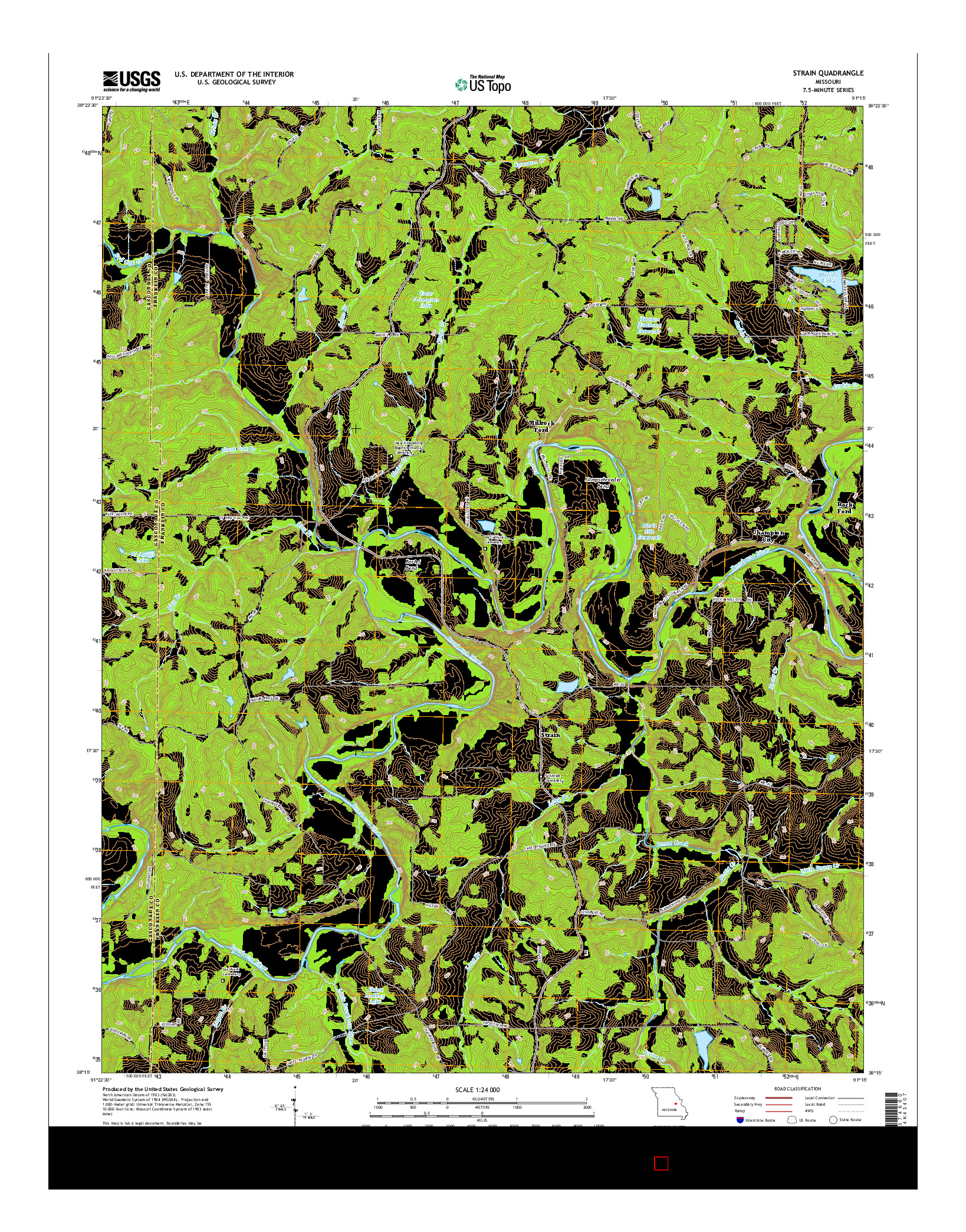 USGS US TOPO 7.5-MINUTE MAP FOR STRAIN, MO 2015