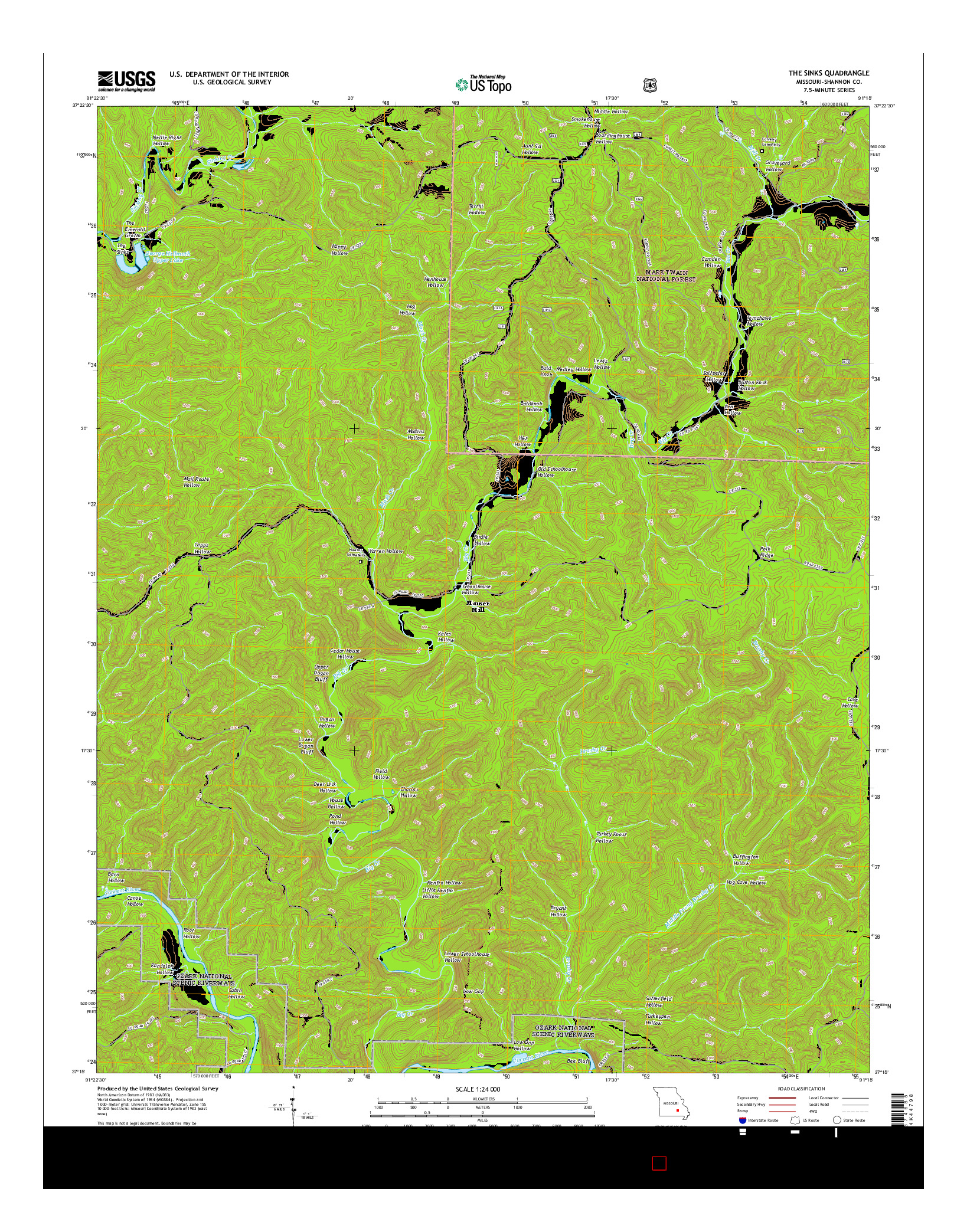 USGS US TOPO 7.5-MINUTE MAP FOR THE SINKS, MO 2015