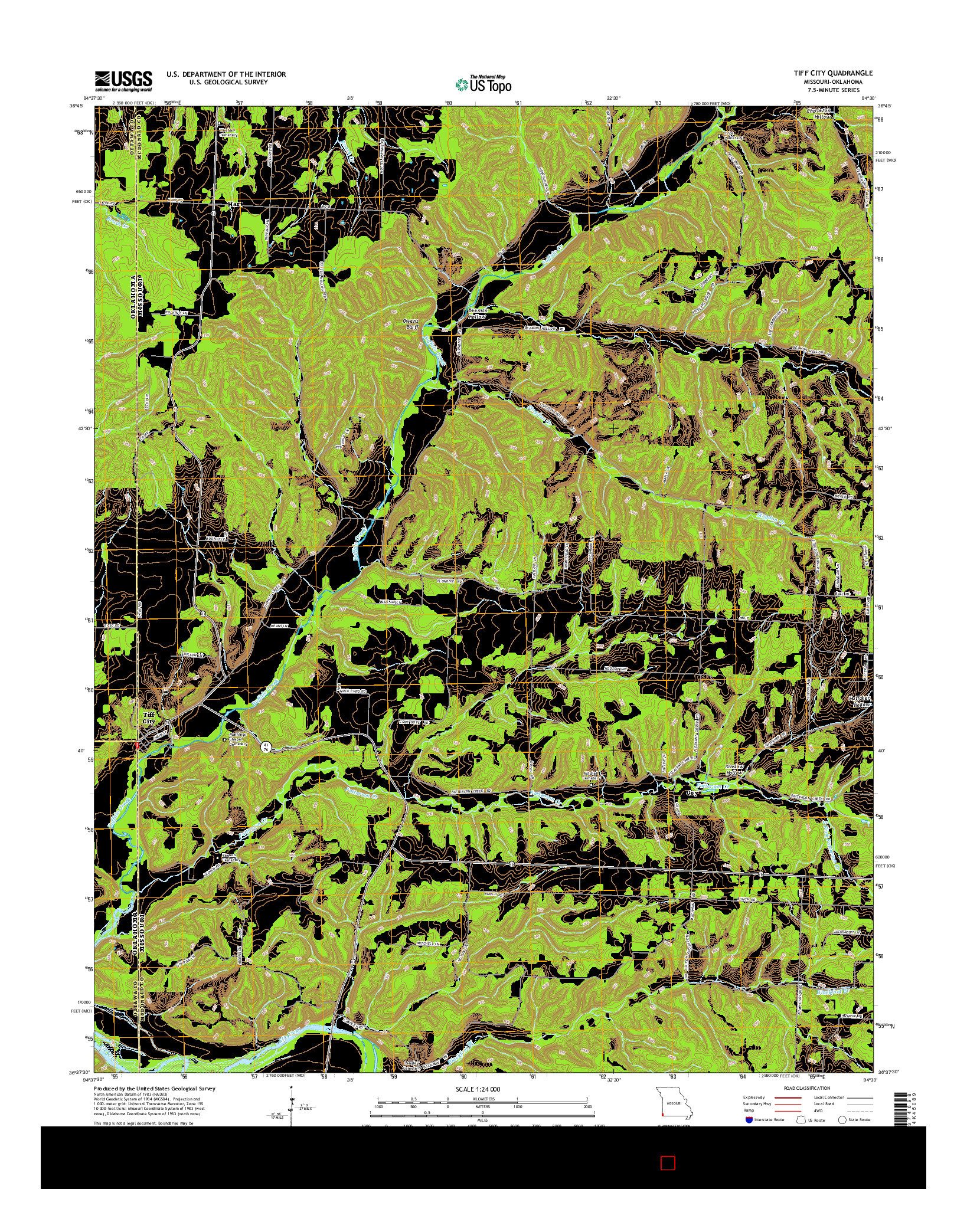 USGS US TOPO 7.5-MINUTE MAP FOR TIFF CITY, MO-OK 2015