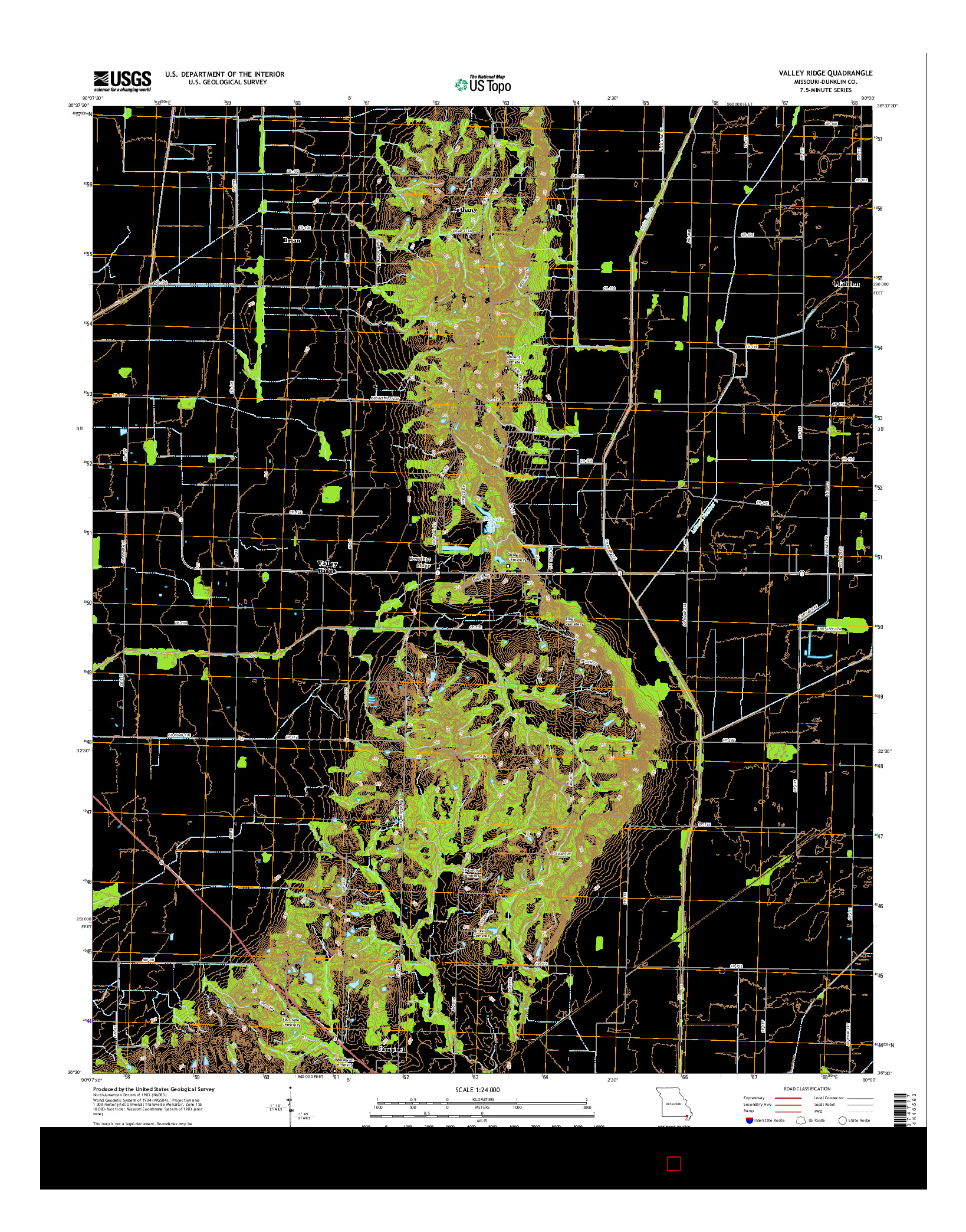 USGS US TOPO 7.5-MINUTE MAP FOR VALLEY RIDGE, MO 2015