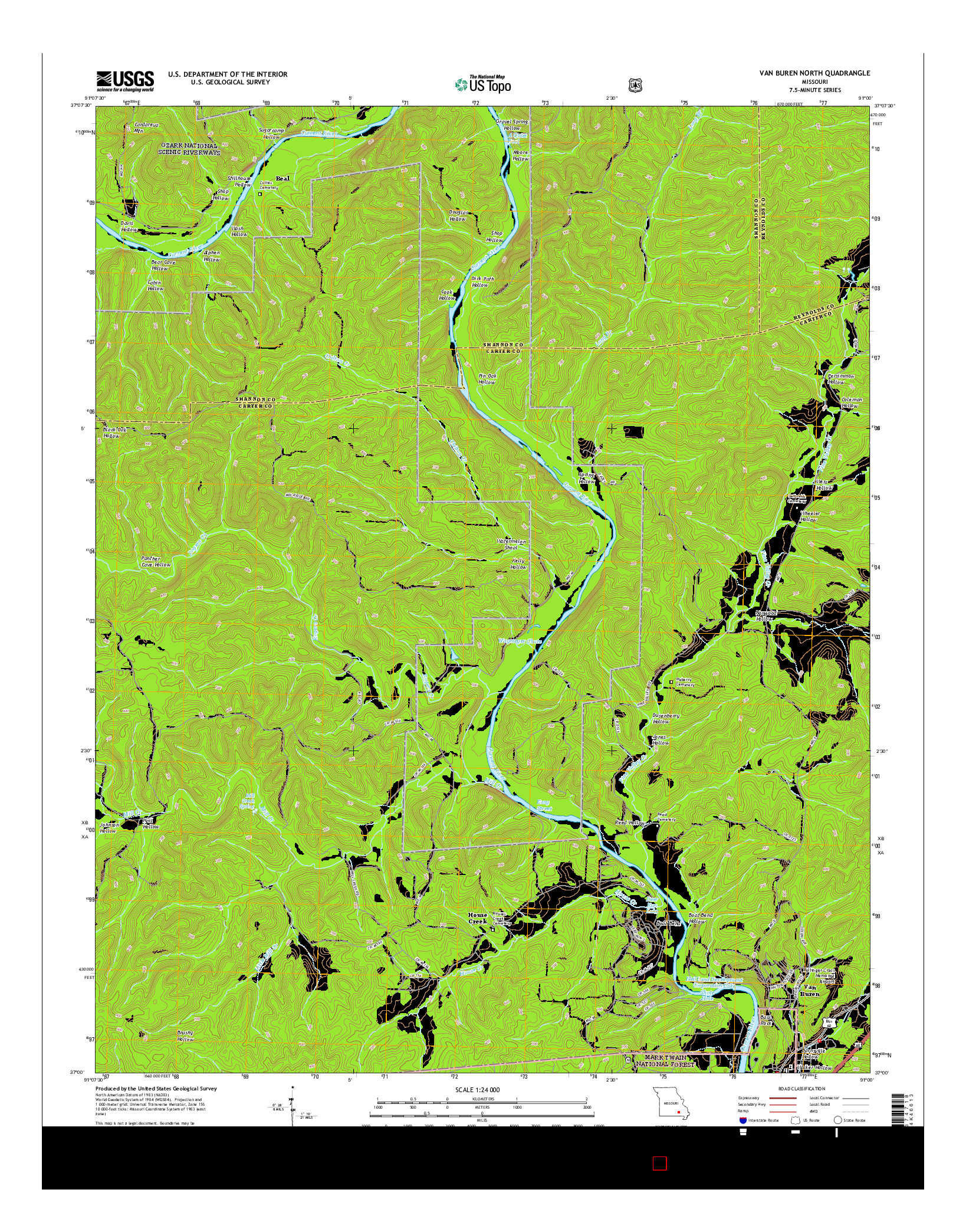 USGS US TOPO 7.5-MINUTE MAP FOR VAN BUREN NORTH, MO 2015