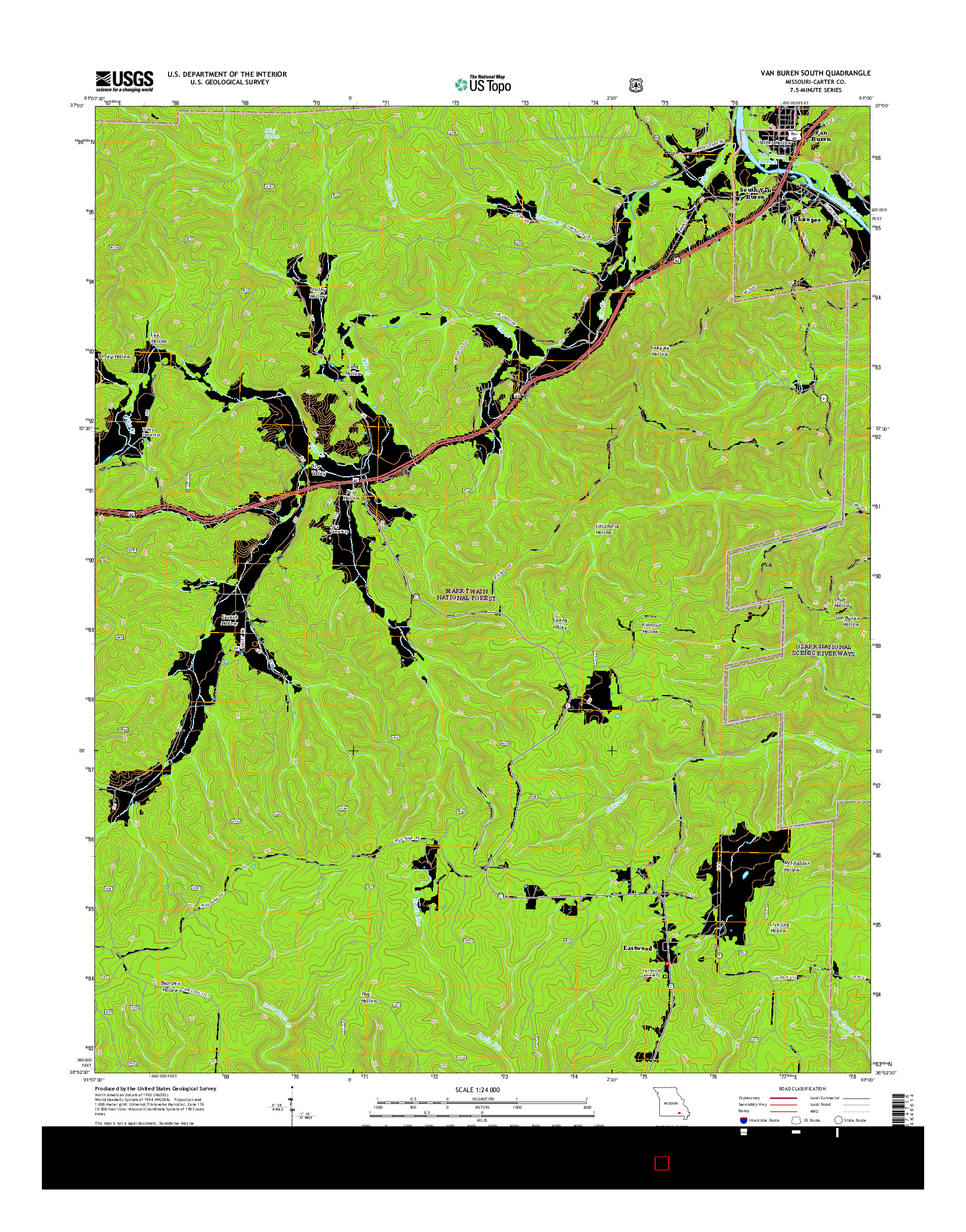 USGS US TOPO 7.5-MINUTE MAP FOR VAN BUREN SOUTH, MO 2015