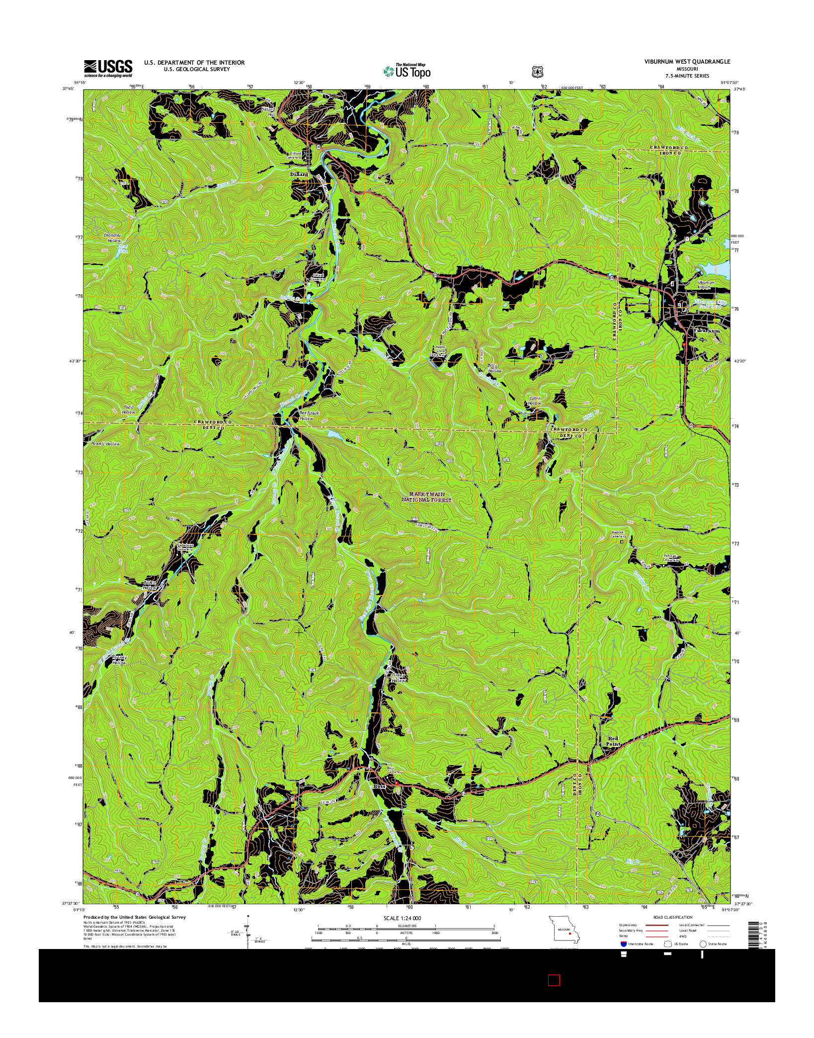 USGS US TOPO 7.5-MINUTE MAP FOR VIBURNUM WEST, MO 2015