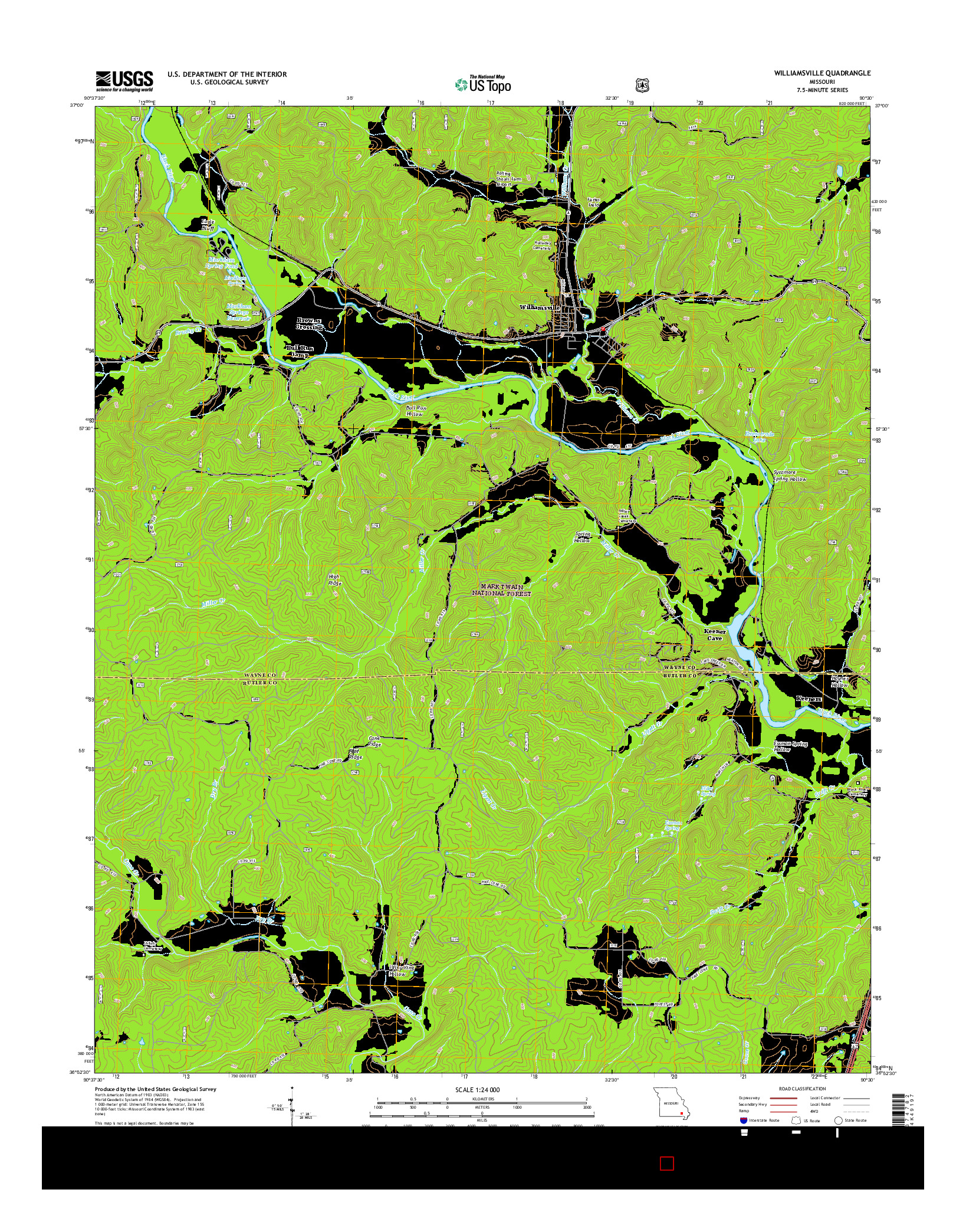 USGS US TOPO 7.5-MINUTE MAP FOR WILLIAMSVILLE, MO 2015