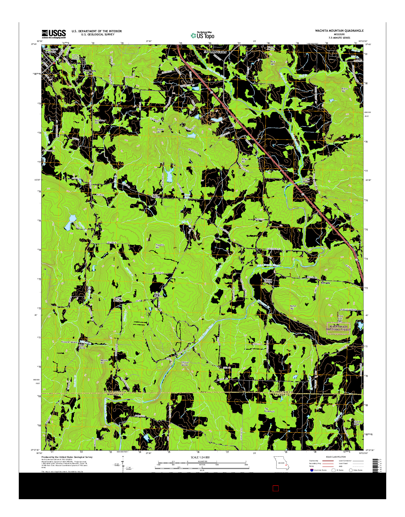 USGS US TOPO 7.5-MINUTE MAP FOR WACHITA MOUNTAIN, MO 2015