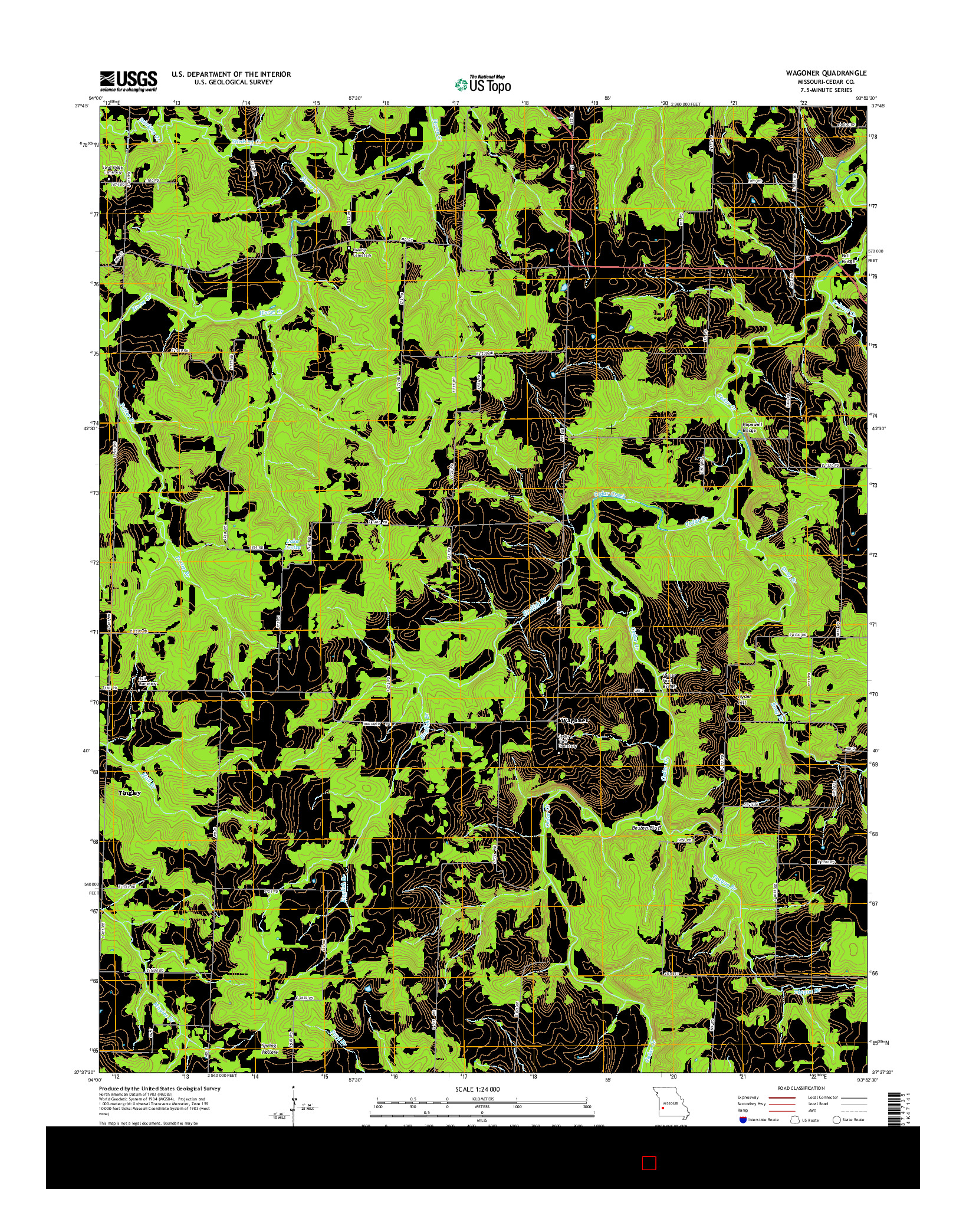 USGS US TOPO 7.5-MINUTE MAP FOR WAGONER, MO 2015