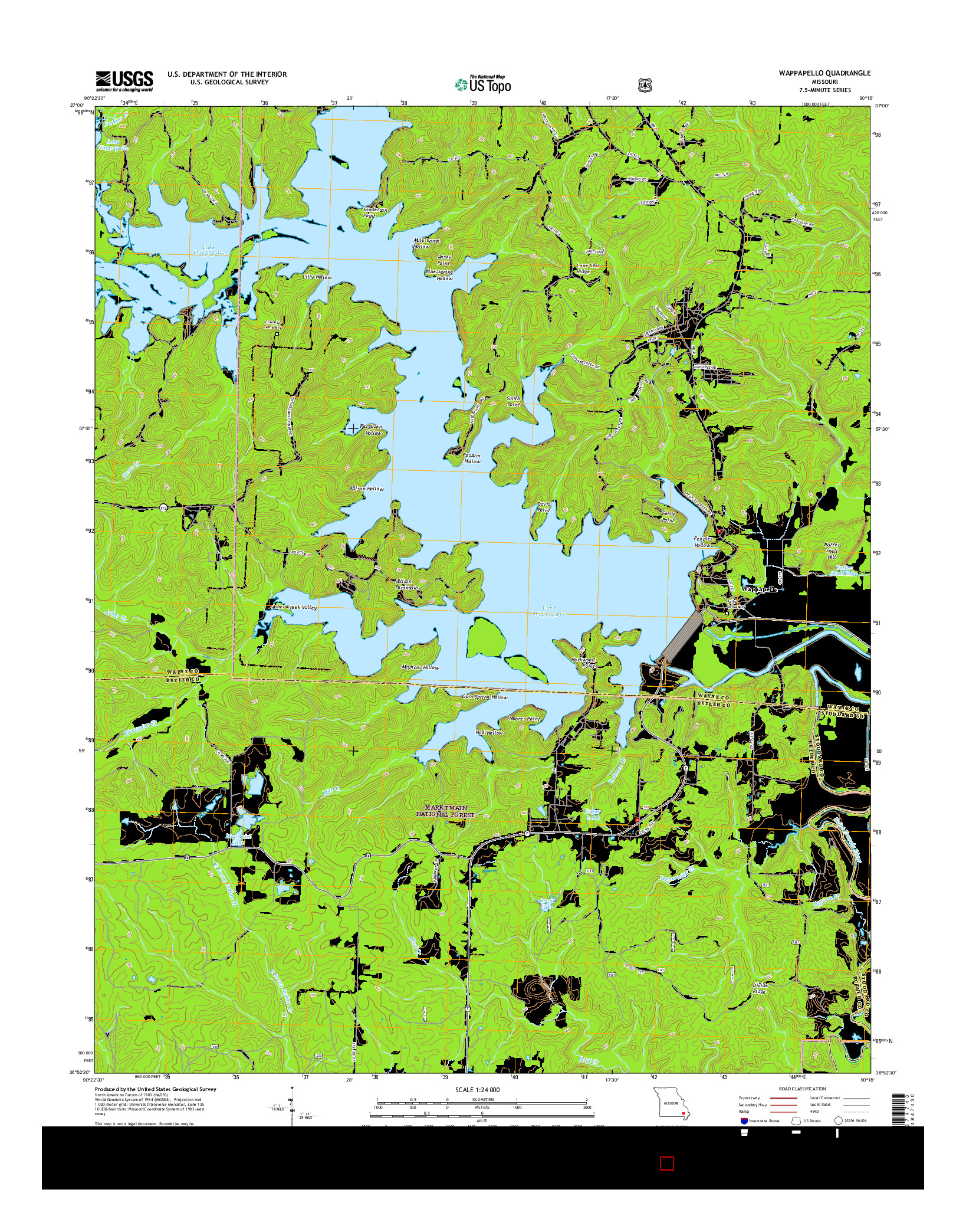USGS US TOPO 7.5-MINUTE MAP FOR WAPPAPELLO, MO 2015