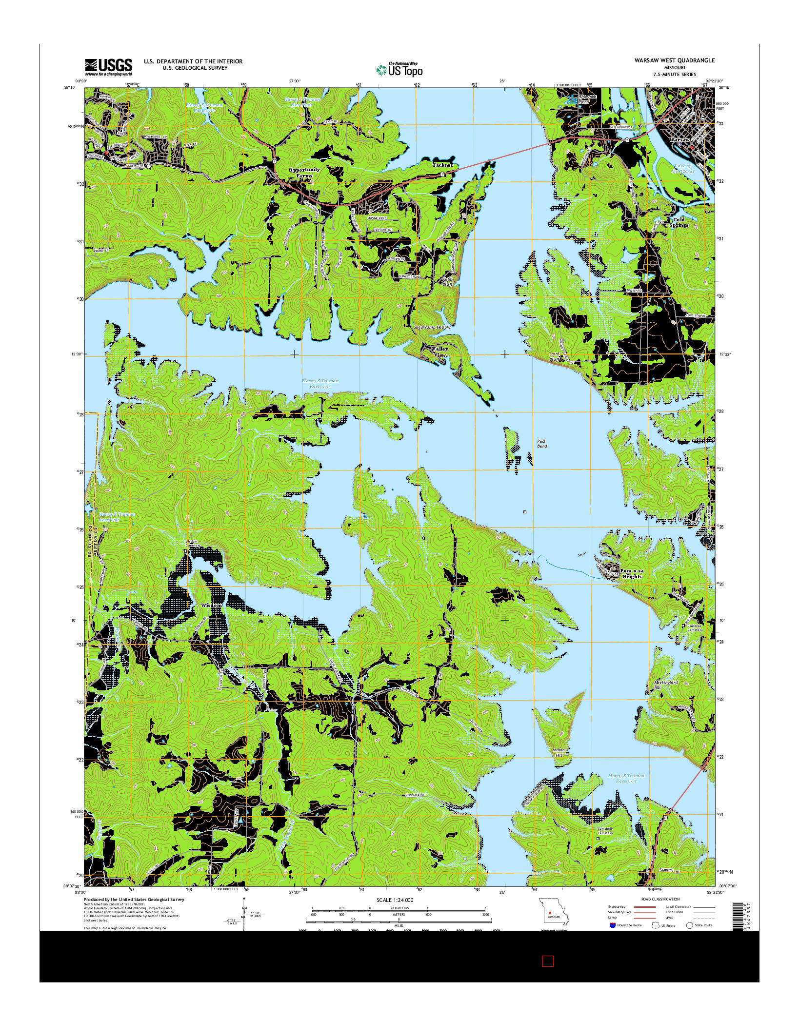USGS US TOPO 7.5-MINUTE MAP FOR WARSAW WEST, MO 2015