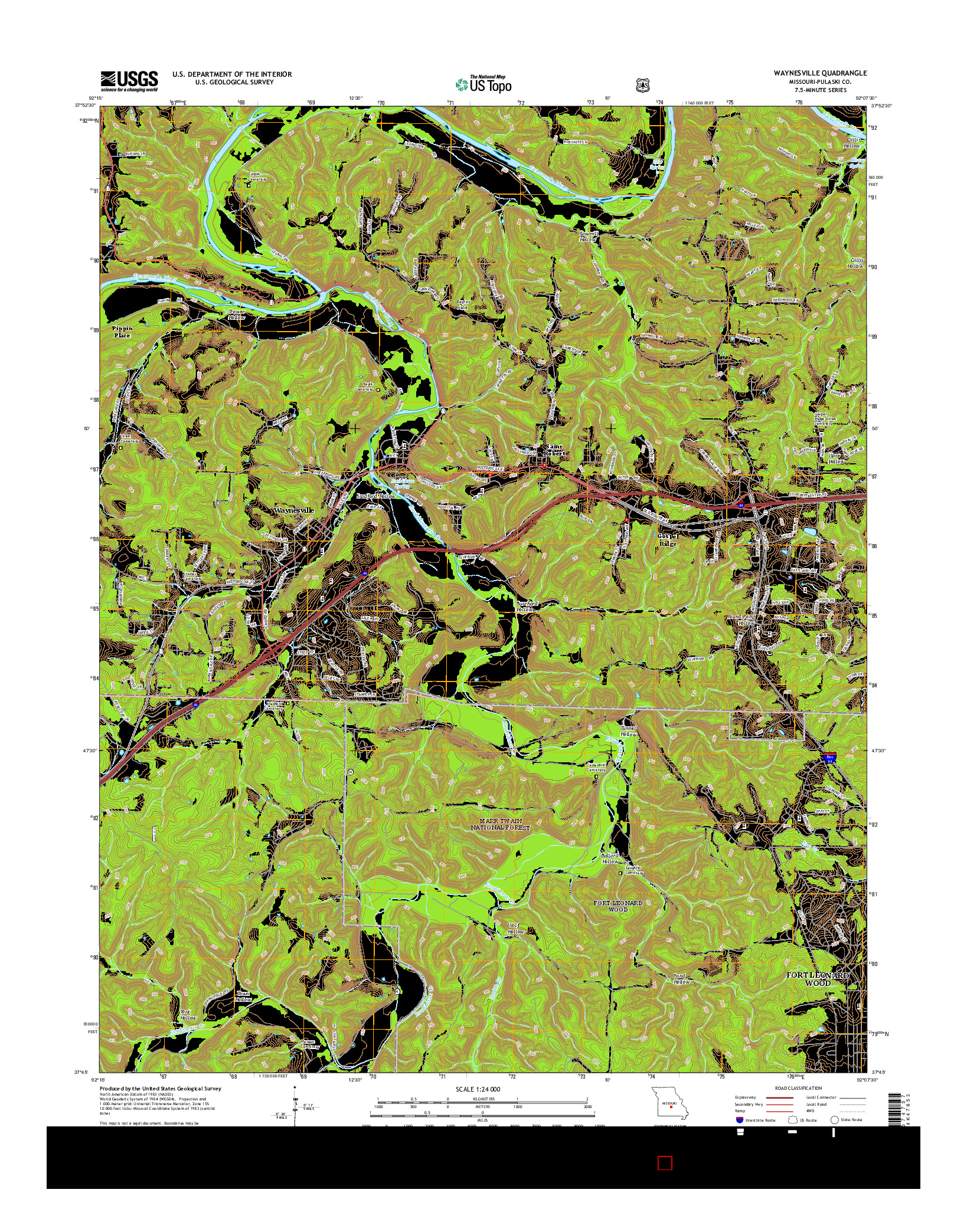 USGS US TOPO 7.5-MINUTE MAP FOR WAYNESVILLE, MO 2015
