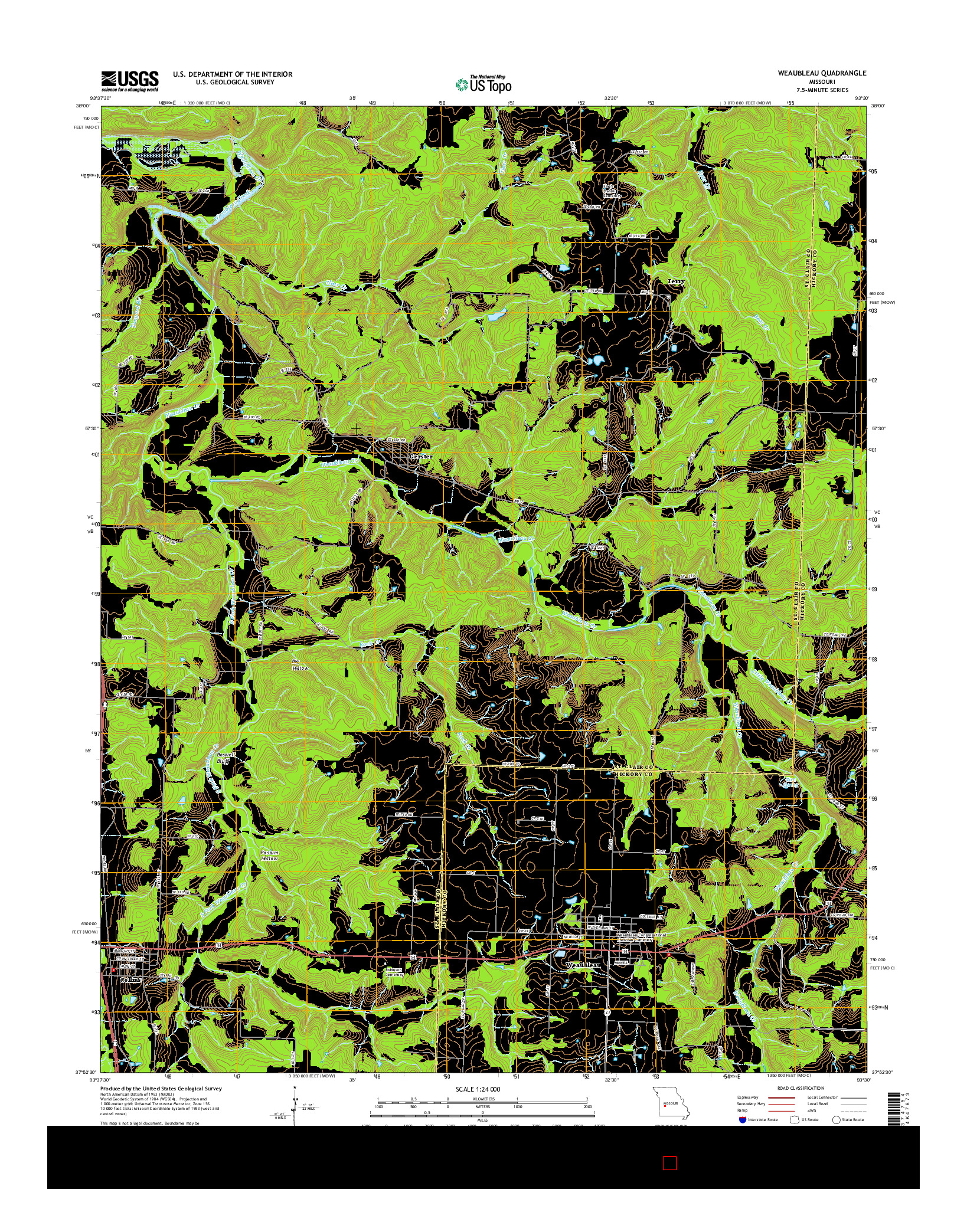 USGS US TOPO 7.5-MINUTE MAP FOR WEAUBLEAU, MO 2015