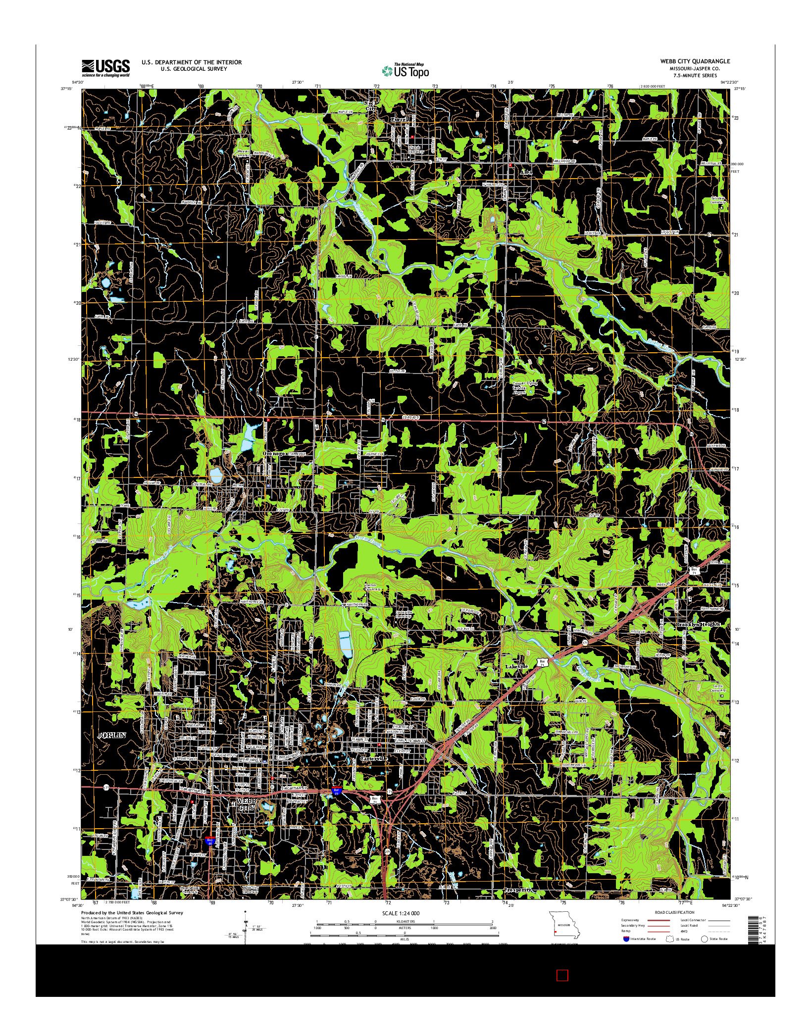 USGS US TOPO 7.5-MINUTE MAP FOR WEBB CITY, MO 2015